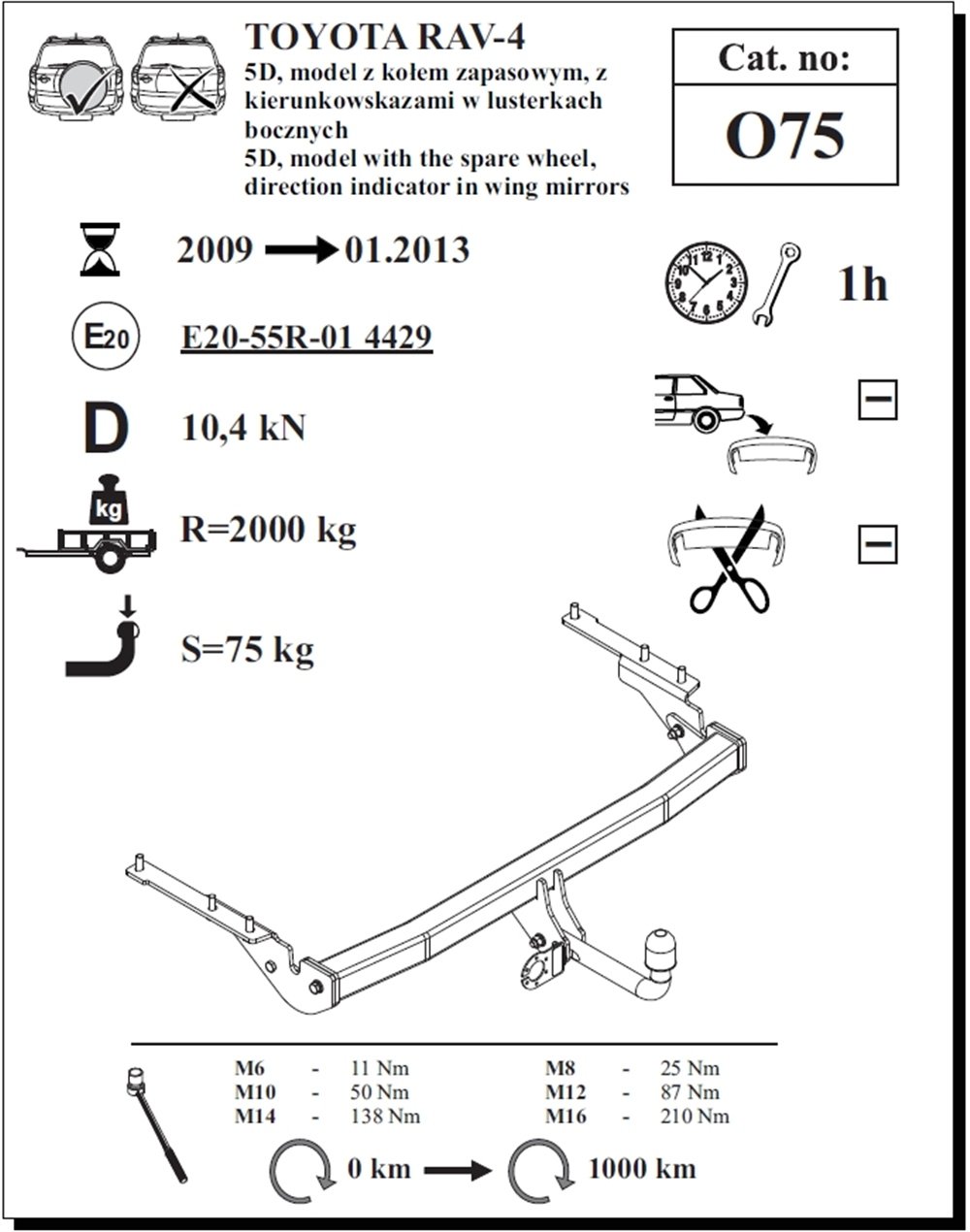 Toyota RAV-4 Çeki Demiri , Kuğu Boynu - Sabit , 2009 - 2013