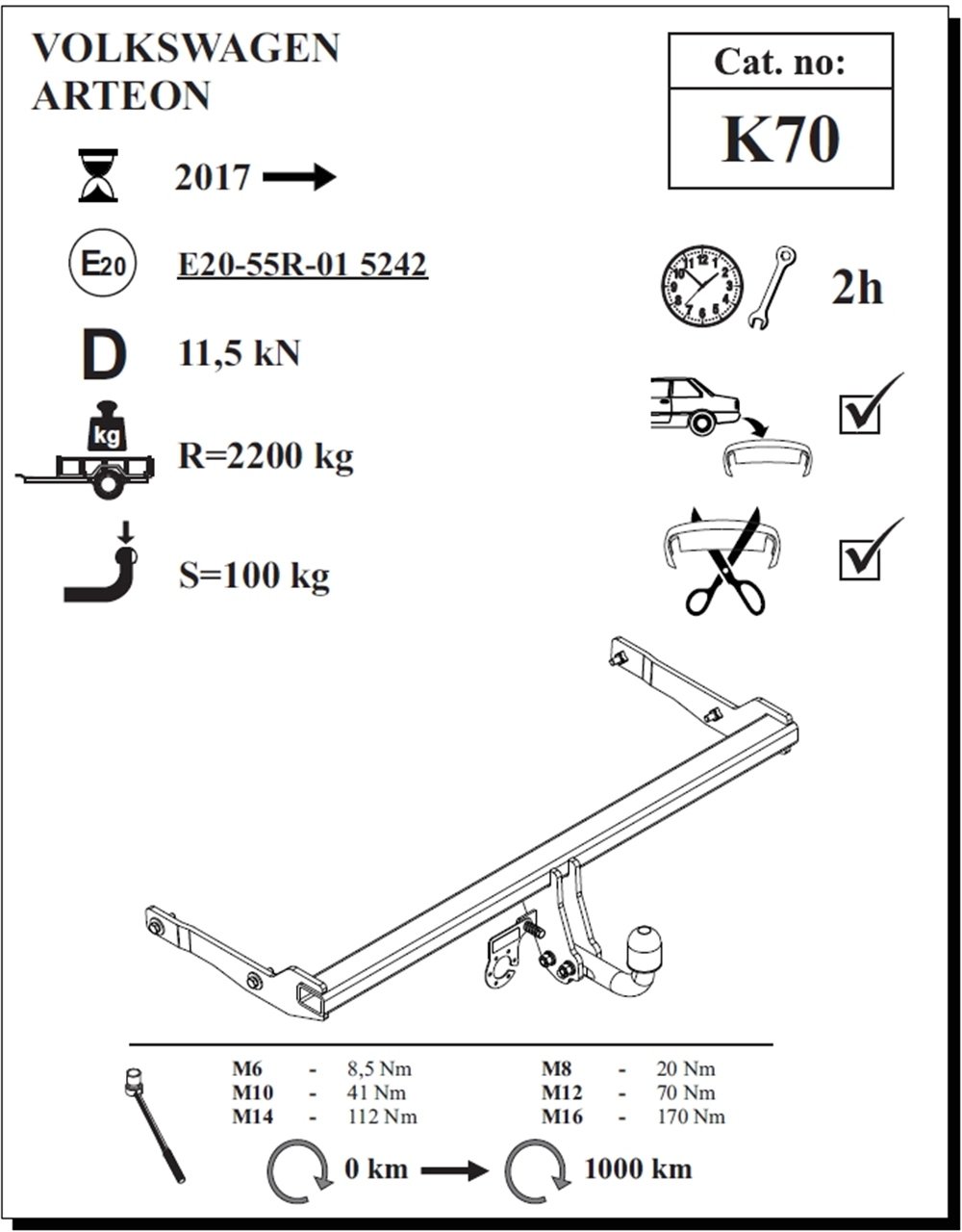 Volkswagen Arteon Çeki Demiri , Kuğu Boynu - Sabit , 2017 - Bugüne