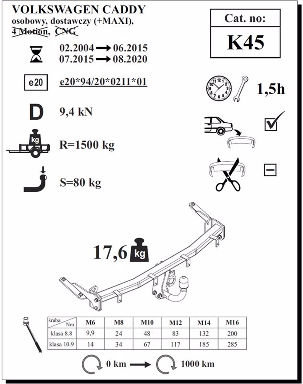 Volkswagen Caddy Çeki Demiri , Kuğu Boynu - Sabit , 2004 - 2020