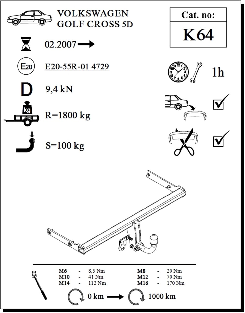 Volkswagen Golf Cross Çeki Demiri , Kuğu Boynu - Sabit , 2007 - Bugüne