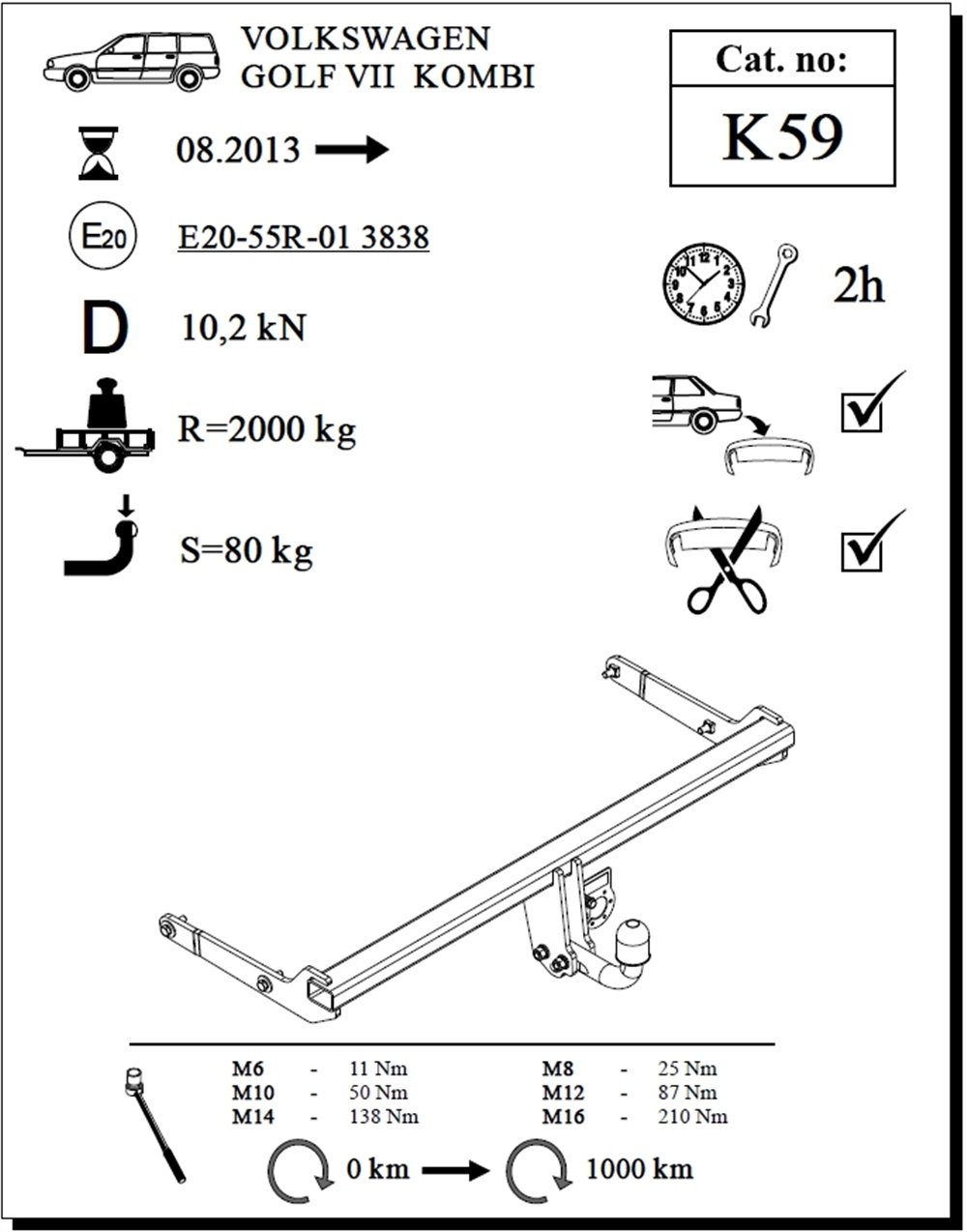 Volkswagen Golf Kombi Çeki Demiri , Kuğu Boynu - Sabit , 2013 - Bugüne