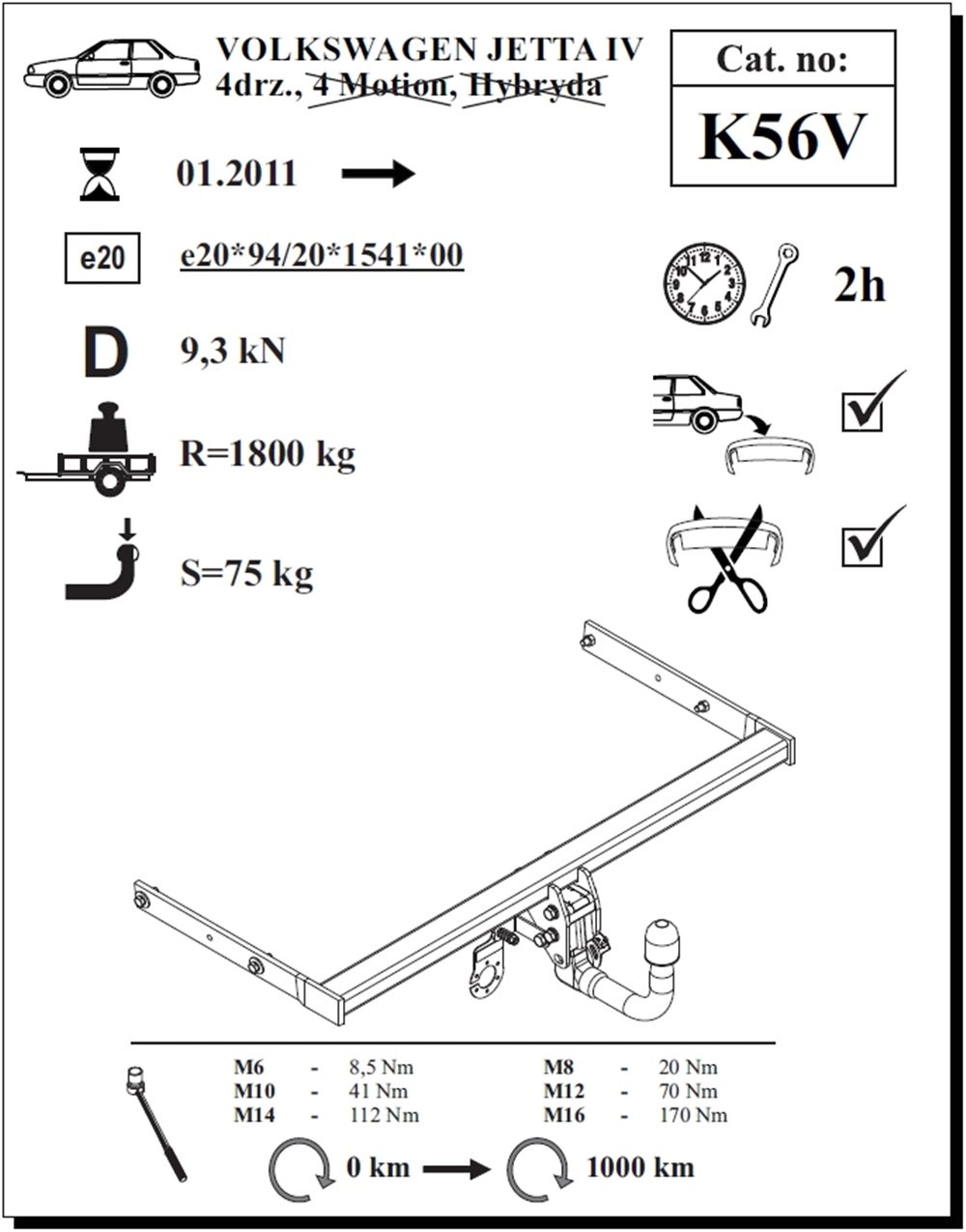 Volkswagen Jetta 4 Çeki Demiri , Dikey Sökülebilir , 2011 - Bugüne