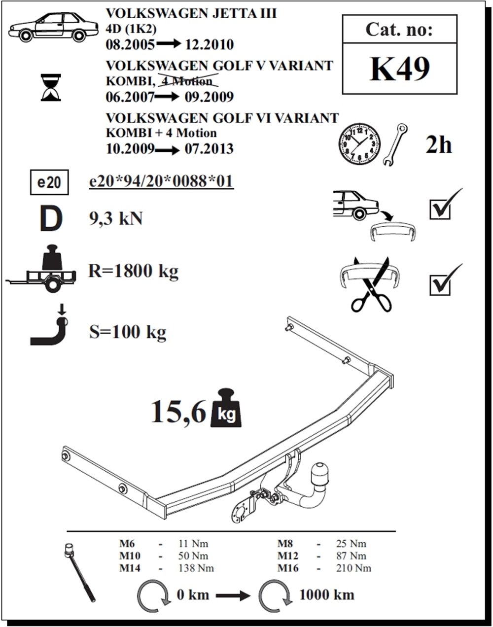 Volkswagen Jetta Çeki Demiri , Kuğu Boynu - Sabit , 2005 - 2010