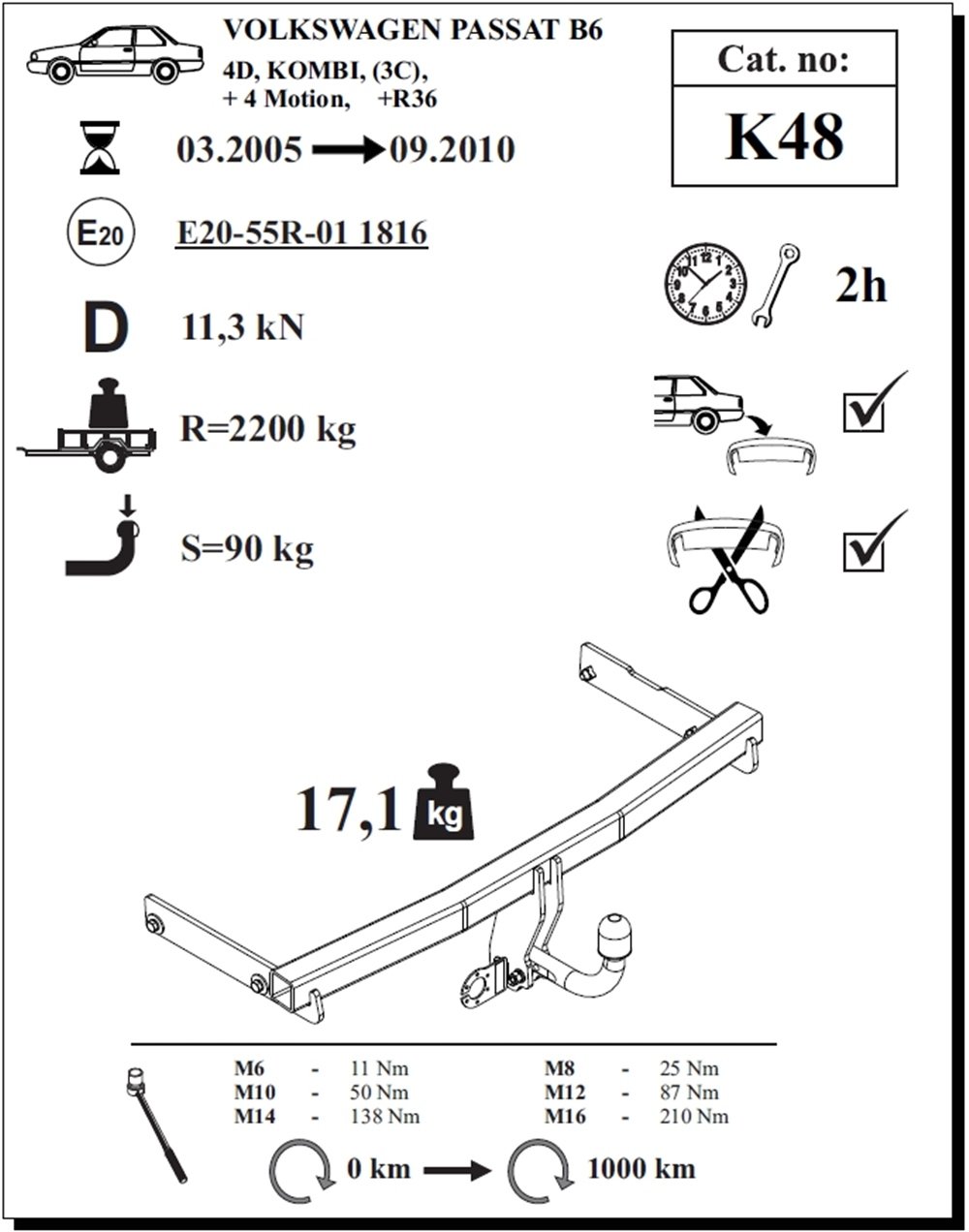 Volkswagen Passat Çeki Demiri , Kuğu Boynu - Sabit , 2005 - 2010