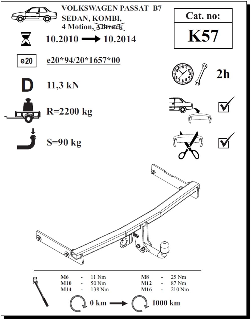 Volkswagen Passat Çeki Demiri , Kuğu Boynu - Sabit , 2010 - 2014