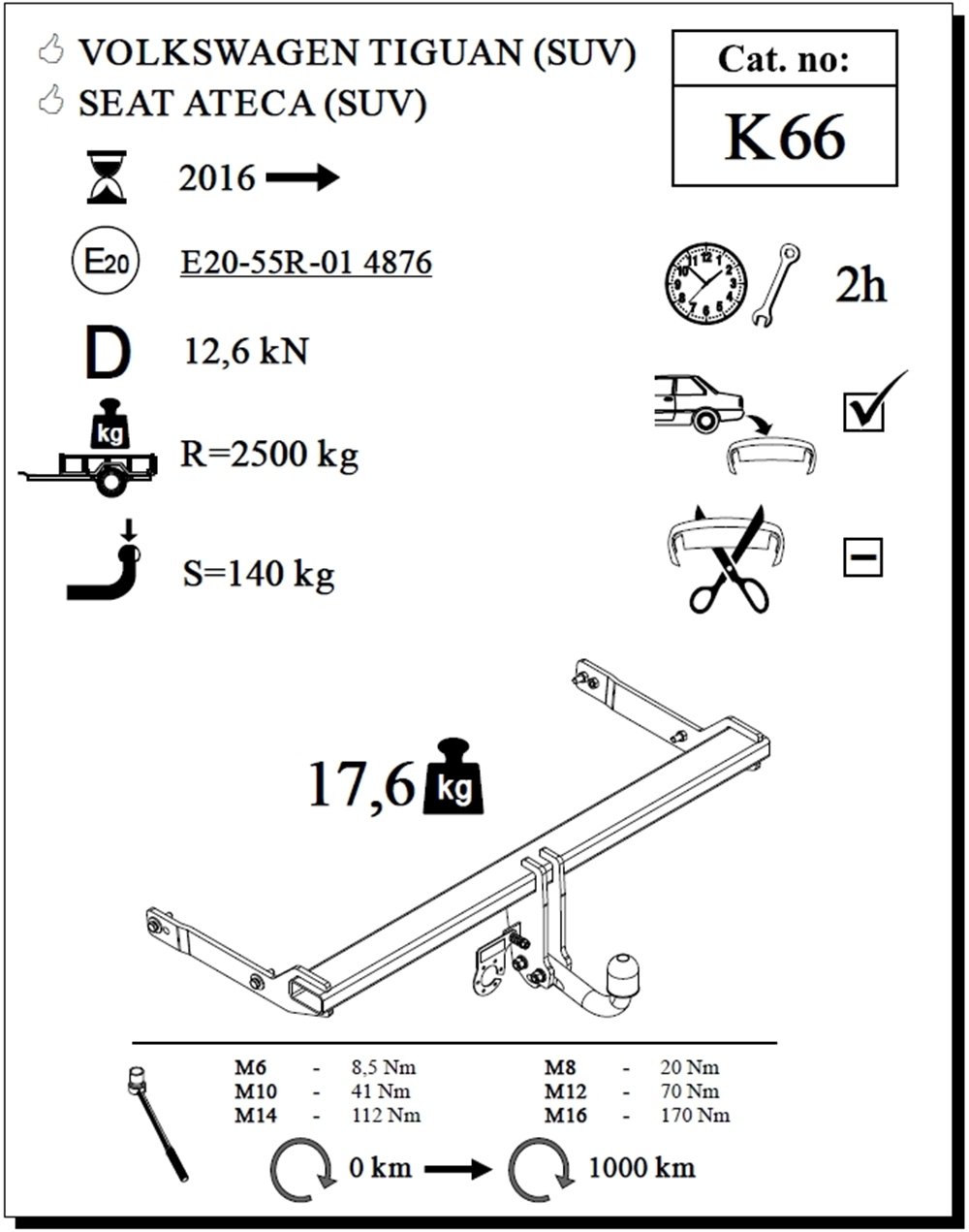 Volkswagen Tiguan Çeki Demiri , Kuğu Boynu - Sabit , 2016 - Bugüne