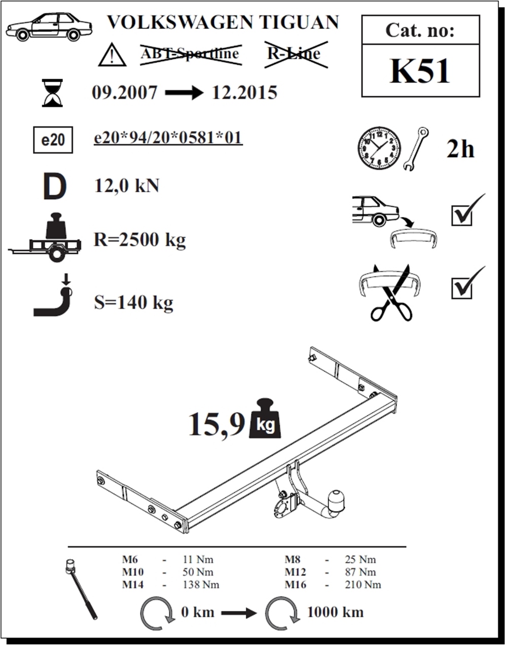 Volkswagen Tiguan Çeki Demiri , Kuğu Boynu - Sabit , 2007 - 2015