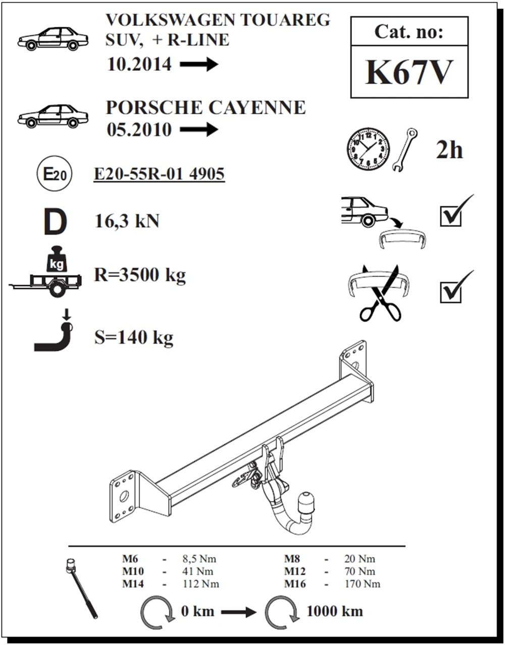 Volkswagen Touareg Çeki Demiri , Dikey Sökülebilir , 2014 - Bugüne