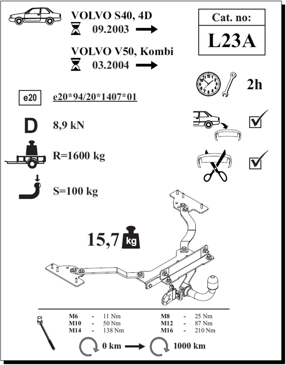 Volvo S40 Çeki Demiri , Yatay Sökülebir , 2003 - Bugüne
