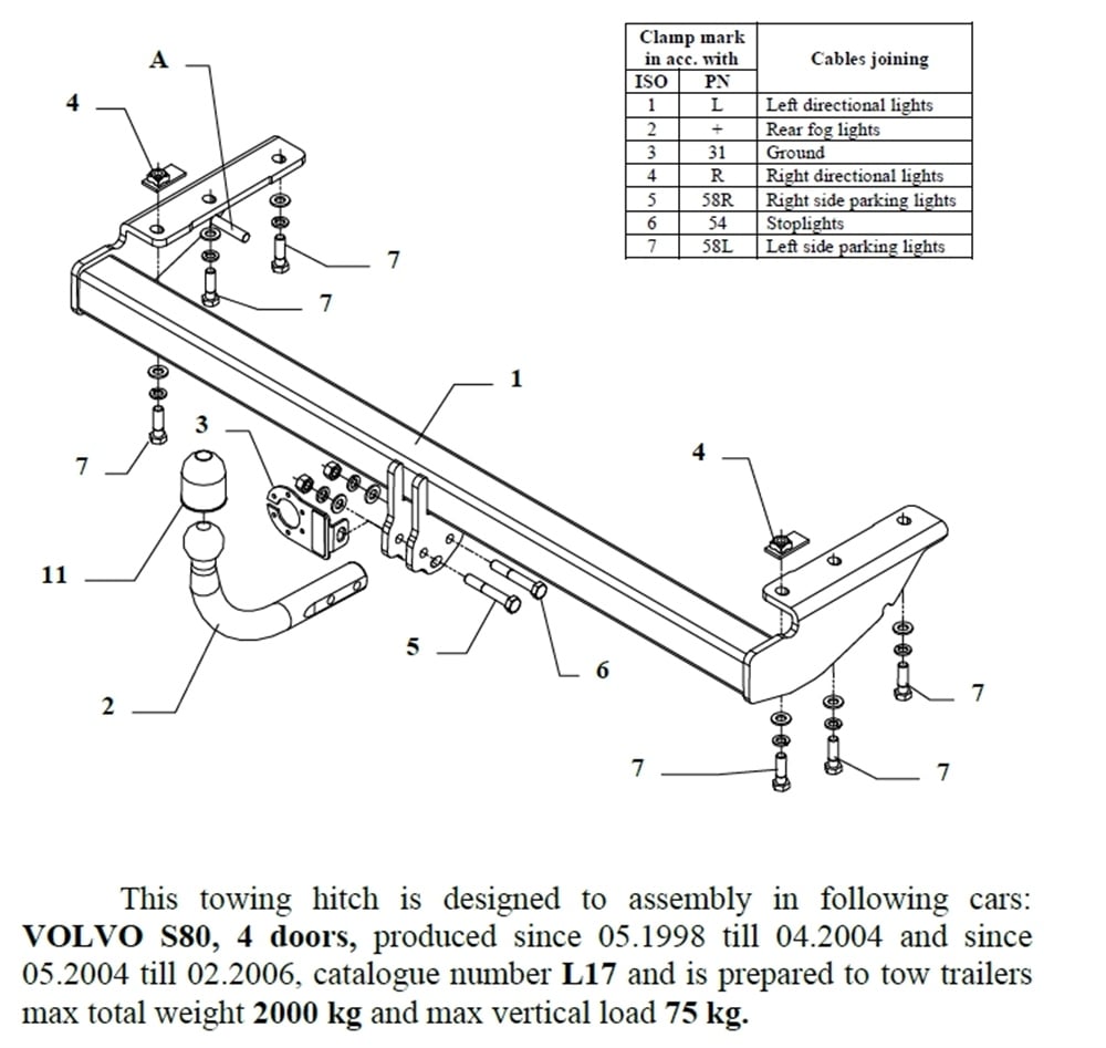 Volvo S80 Çeki Demiri , Kuğu Boynu - Sabit , 1998 - 2006