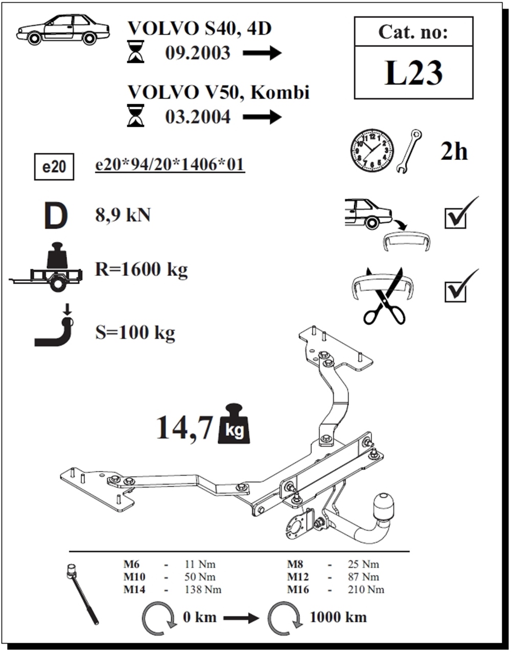Volvo V50 Çeki Demiri , Kuğu Boynu - Sabit , 2004 - Bugüne