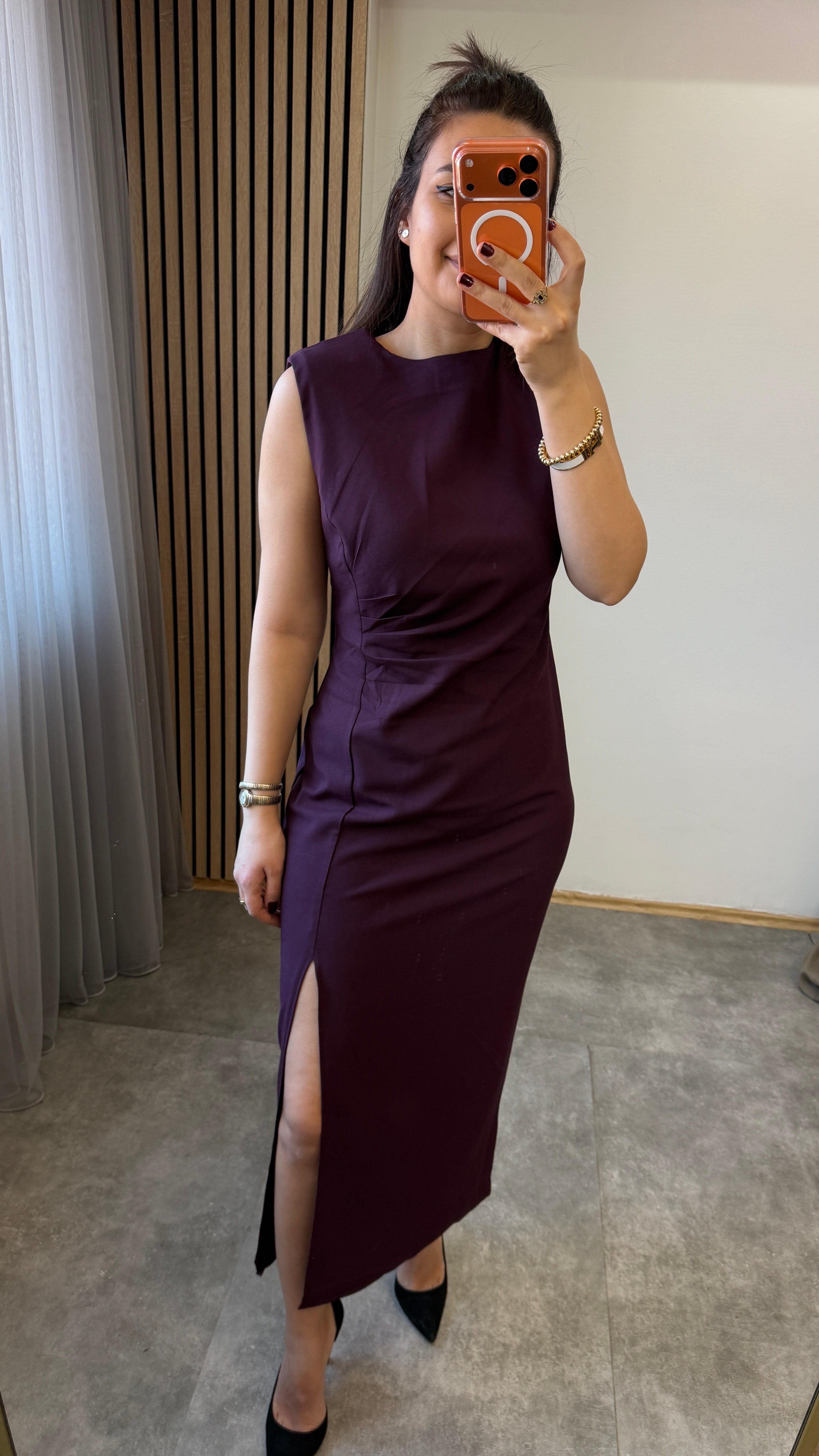 BÜZGÜ DETAY ELBİSE BORDO