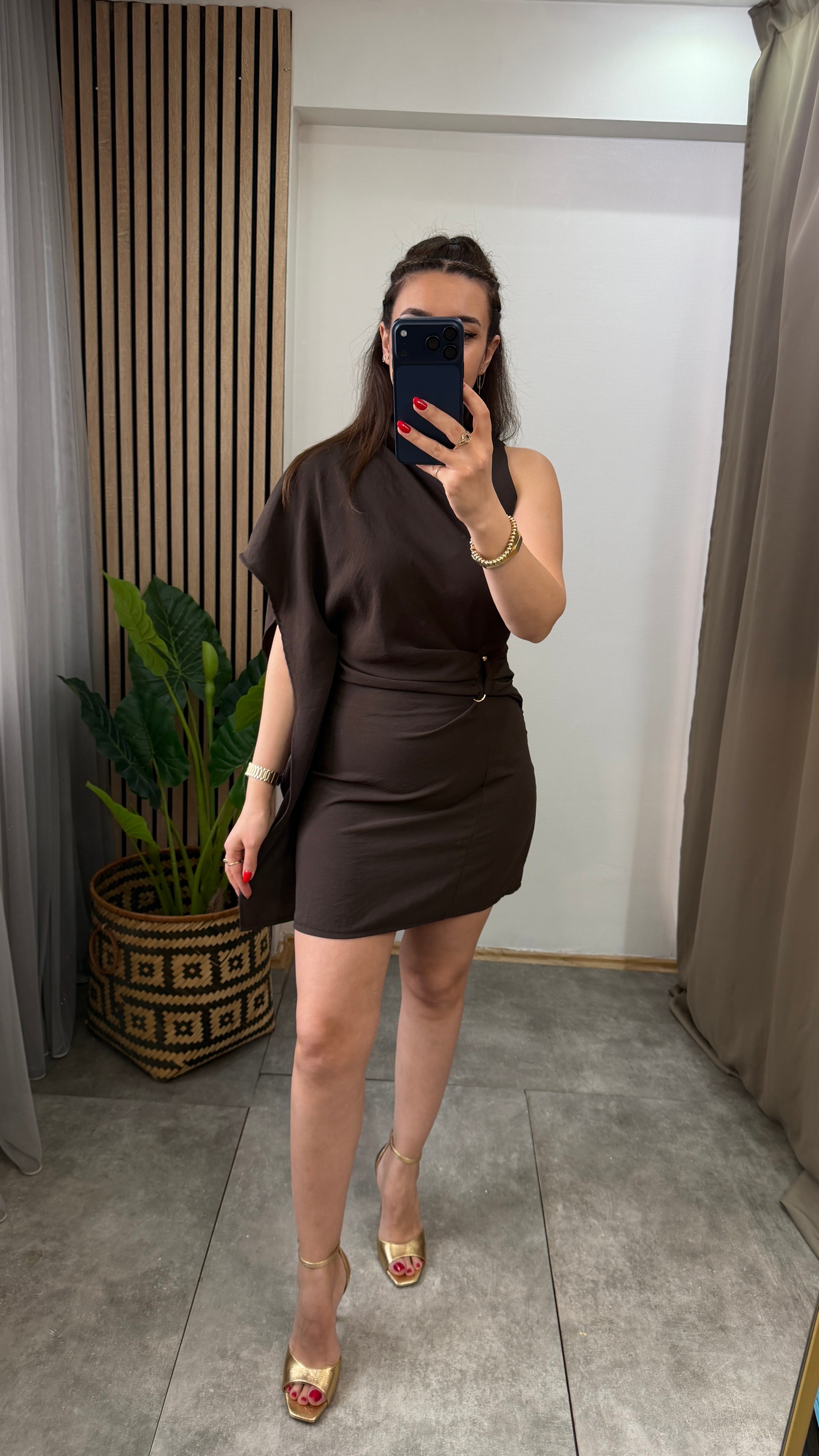 KOL DETAY ELBİSE KAHVE