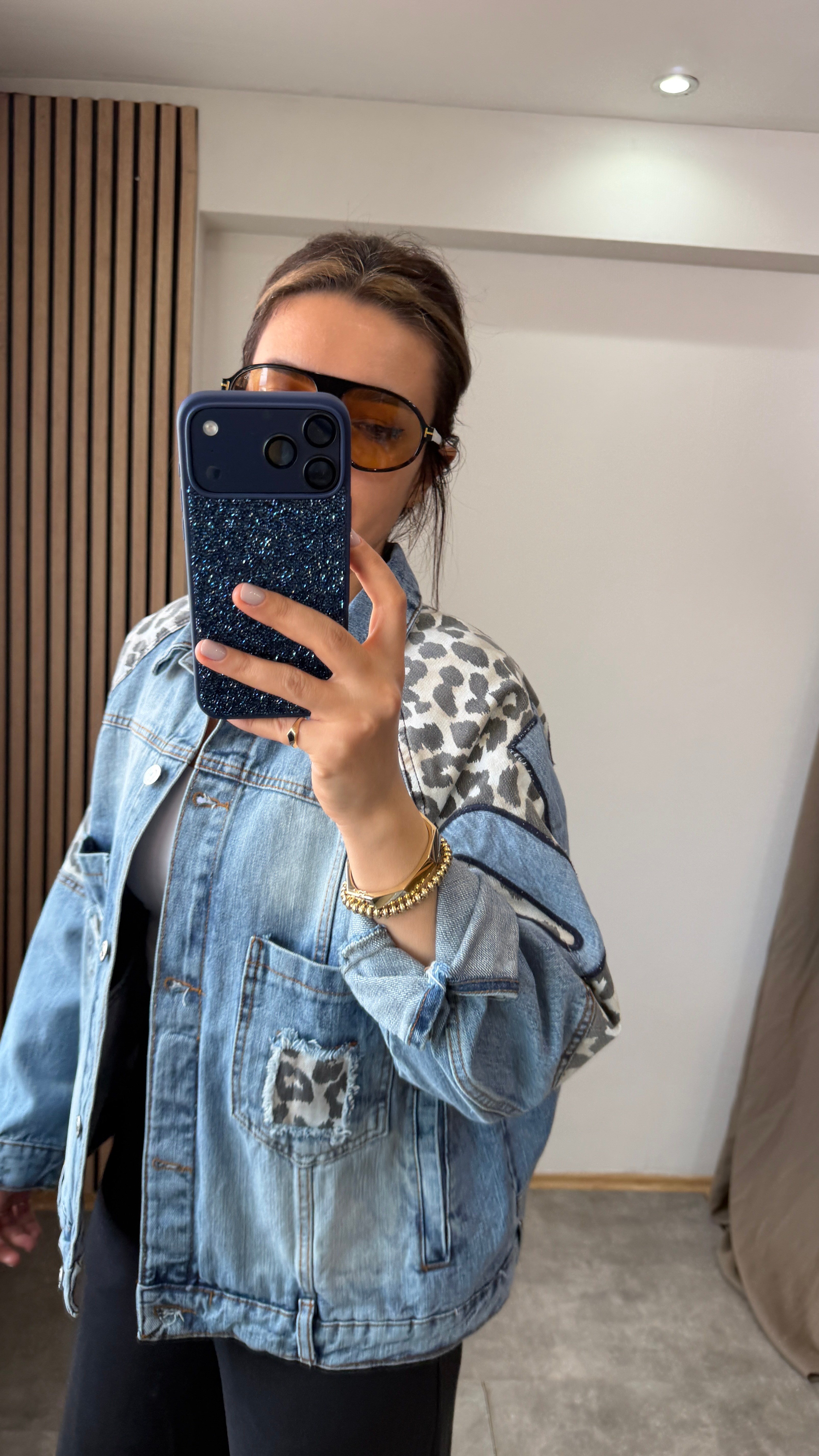 LEOPAR DETAY JEAN CEKET