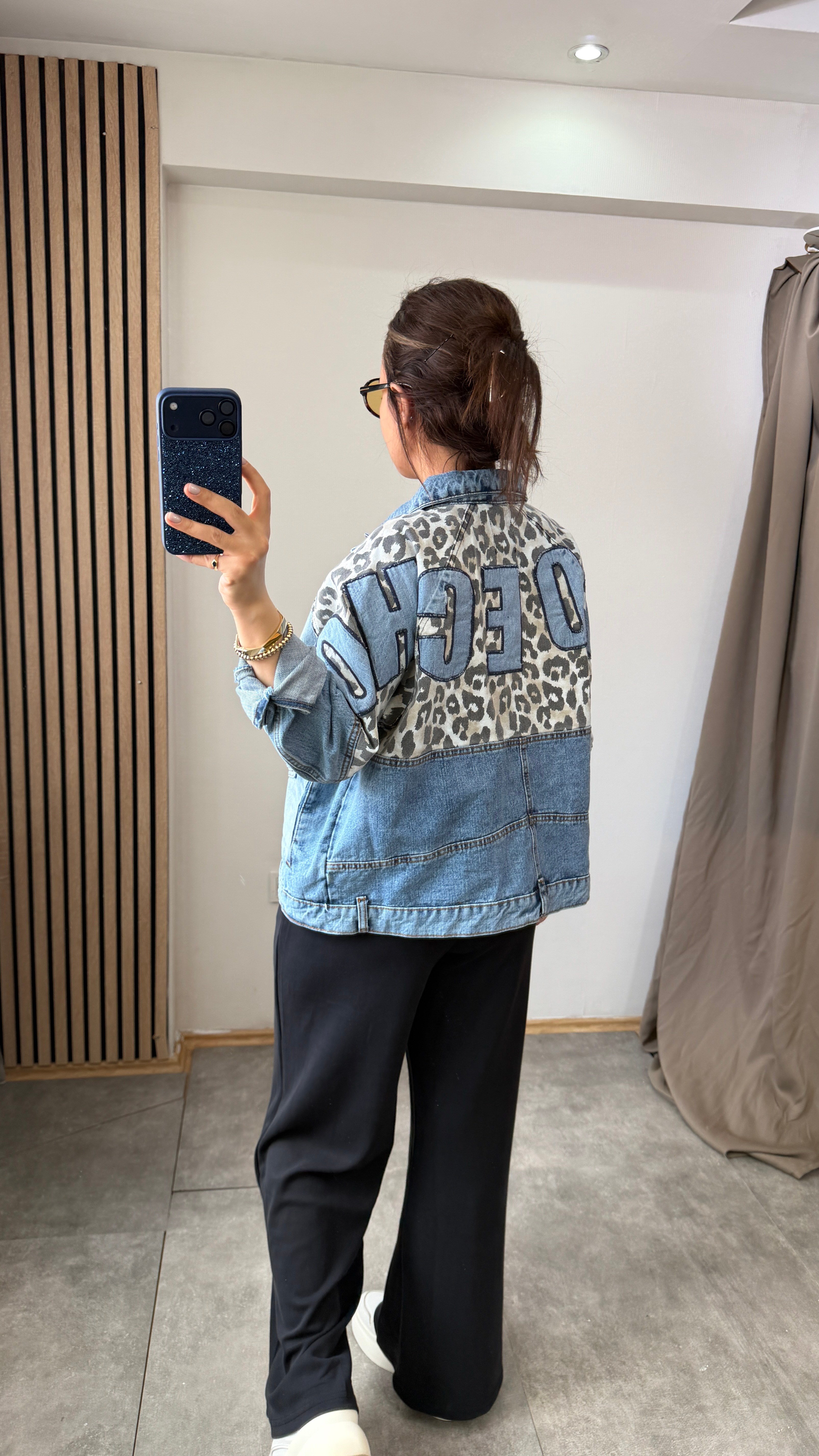 LEOPAR DETAY JEAN CEKET
