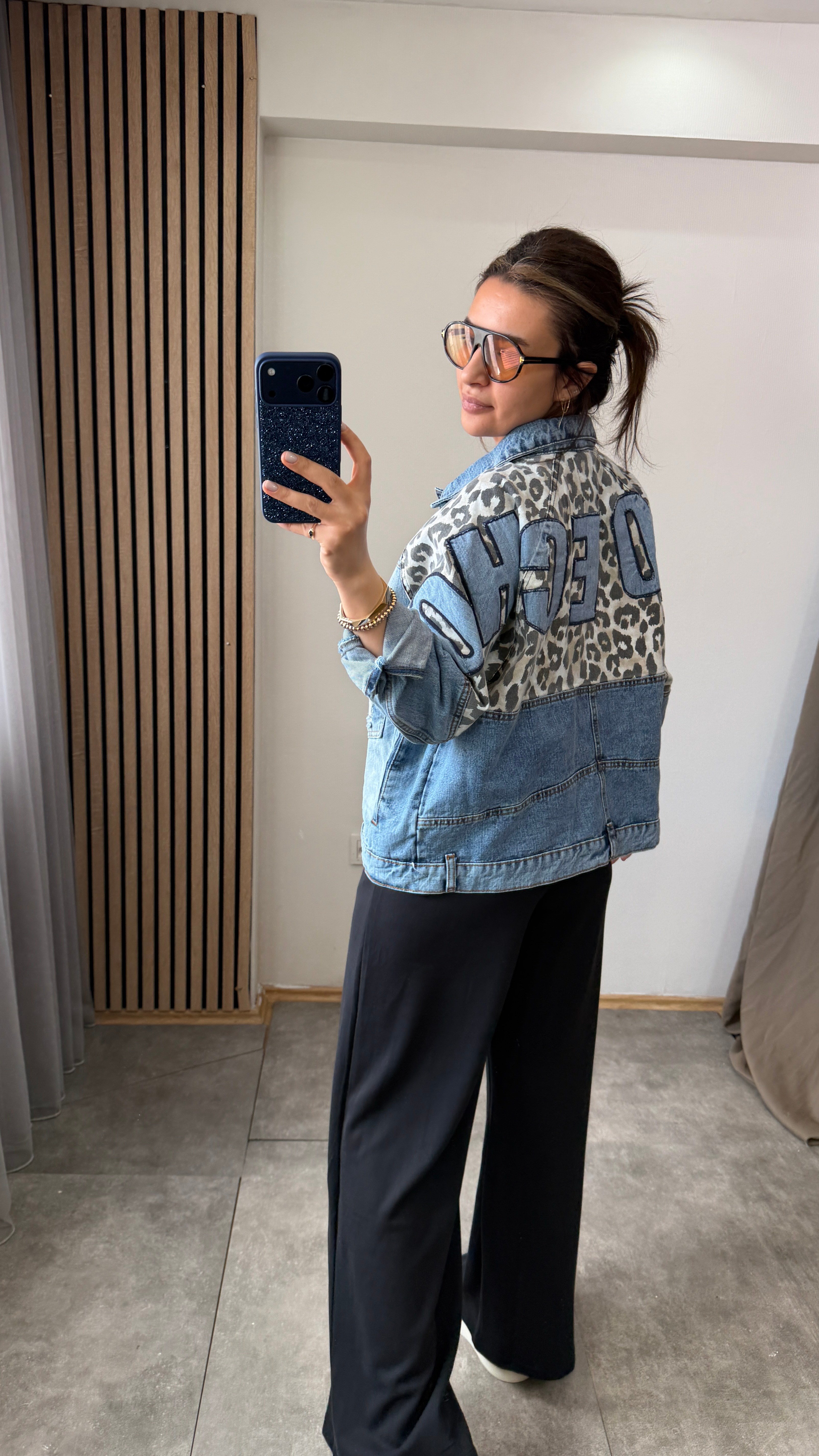 LEOPAR DETAY JEAN CEKET