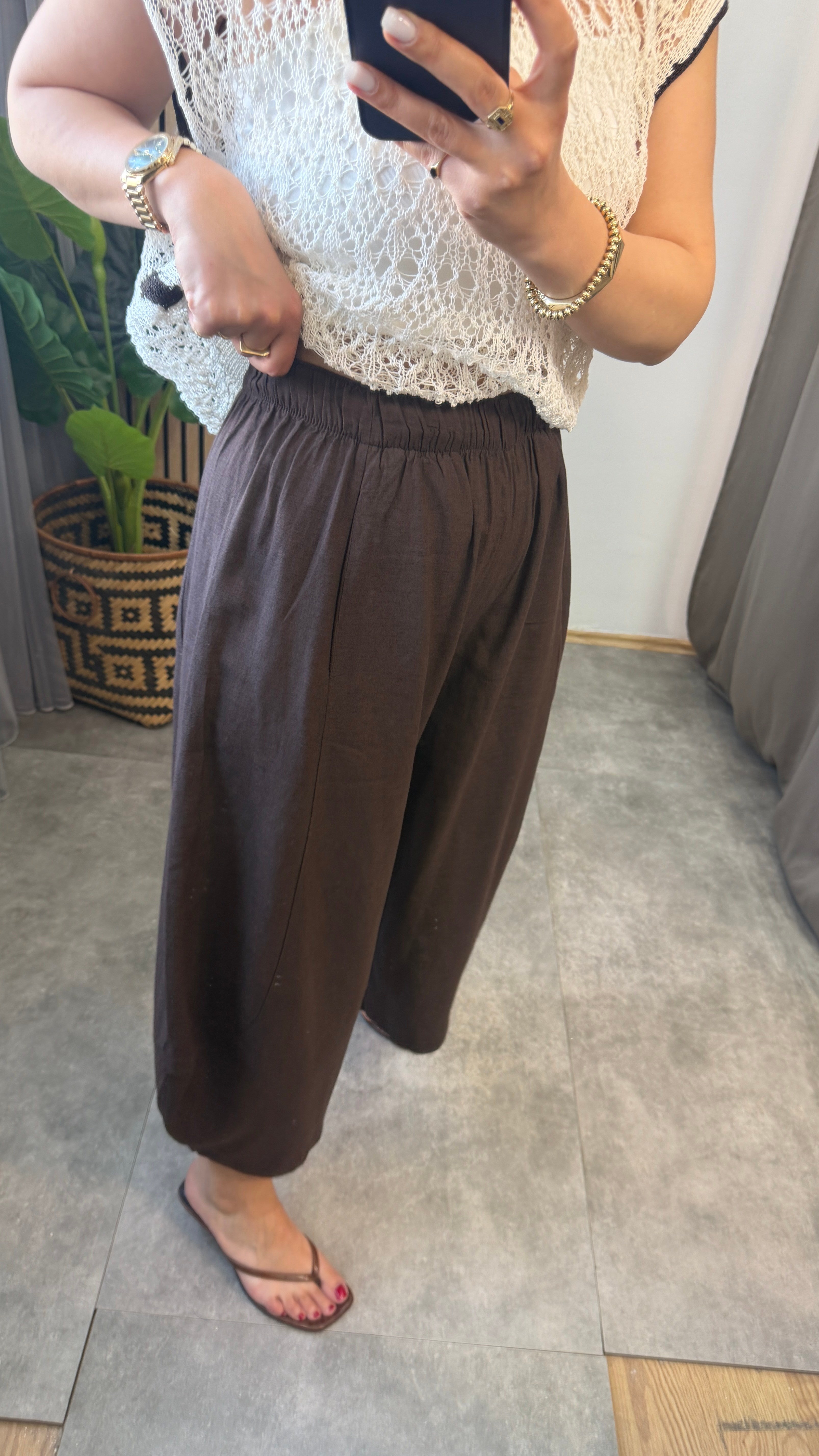 NATUREL ŞALVAR PANTOLON KAHVE 