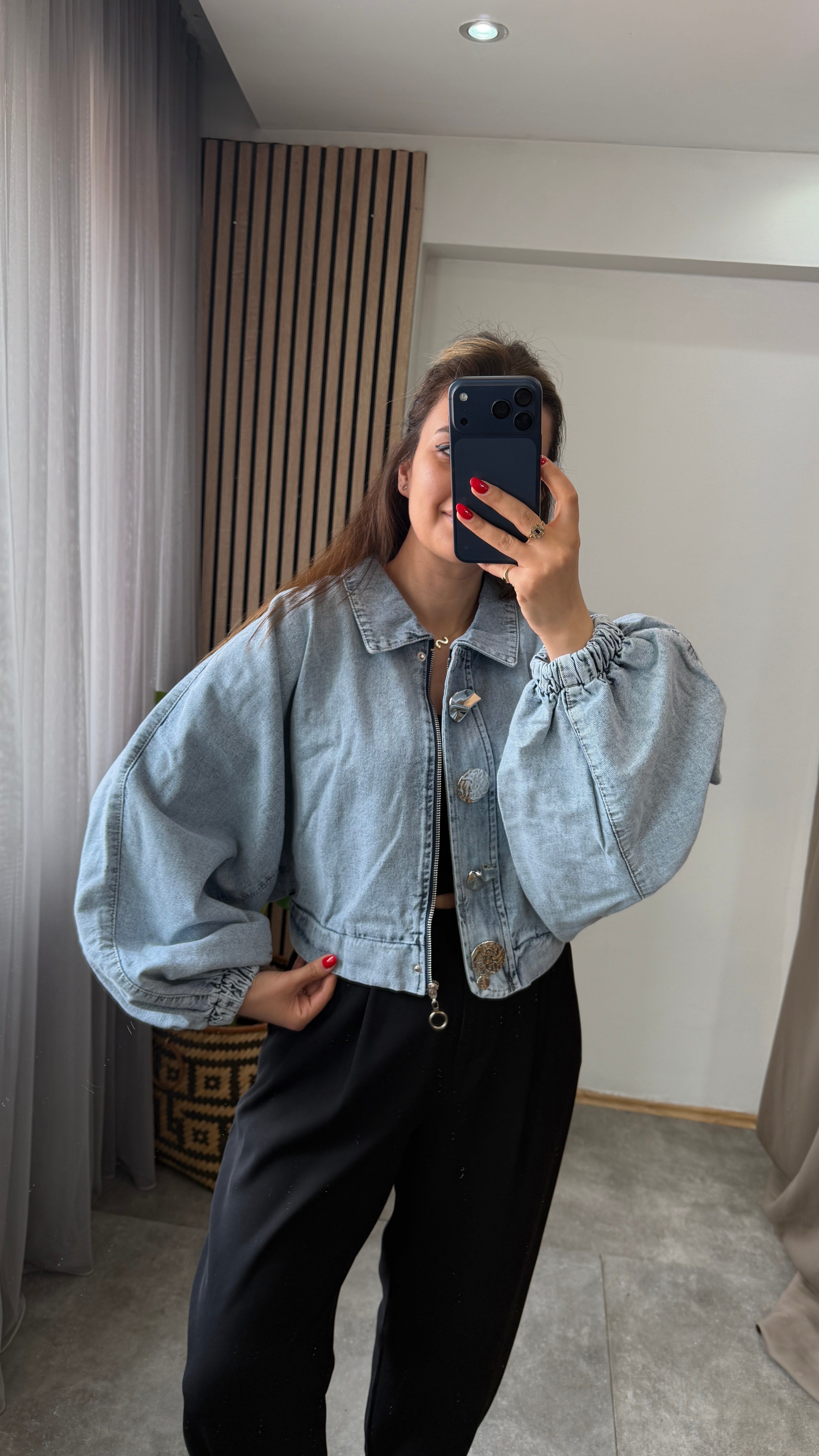 TASARIM BALON KOL JEAN CEKET 