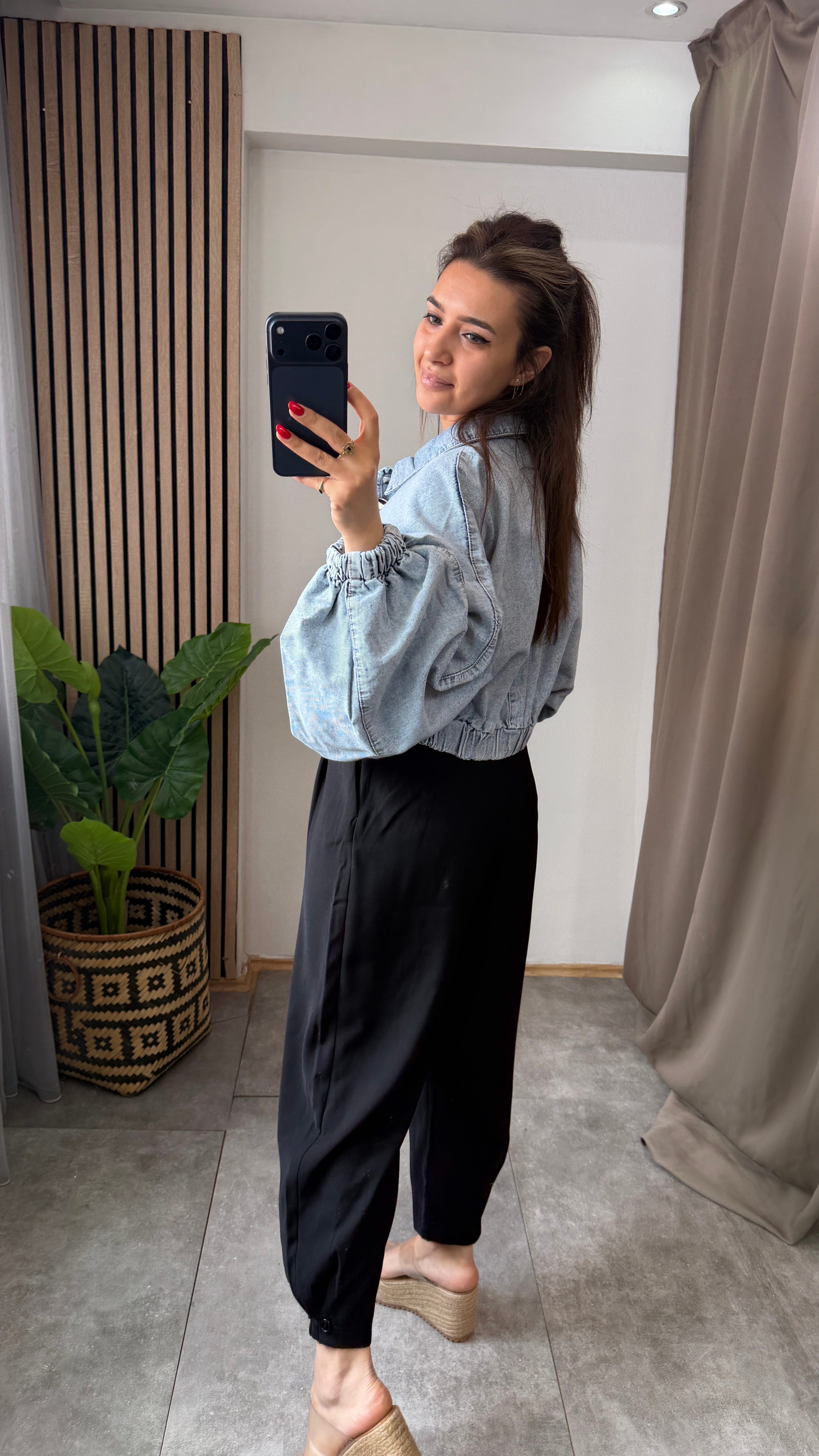 TASARIM BALON KOL JEAN CEKET 
