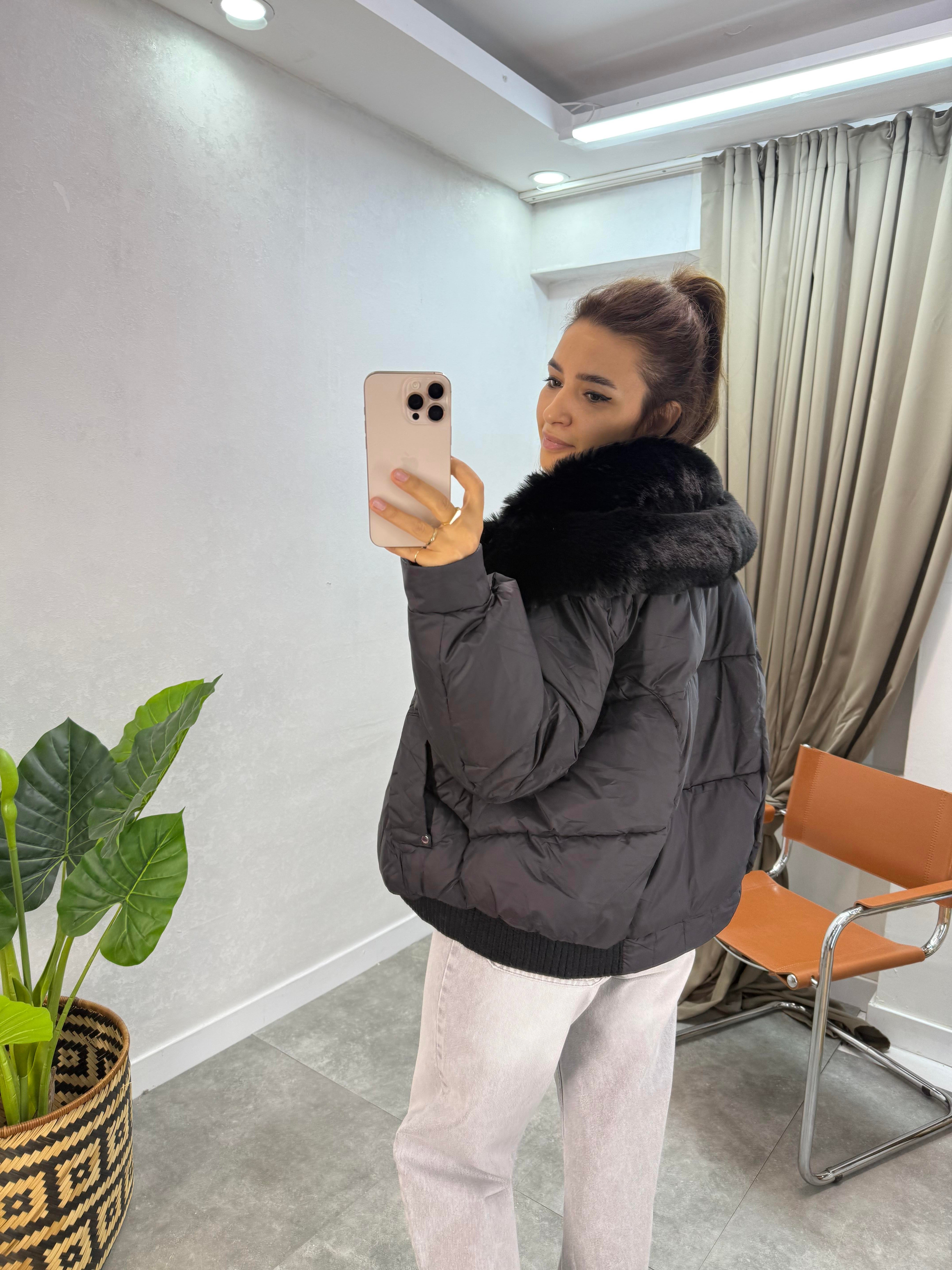 TASARIM KÜRKLÜ MONT SİYAH