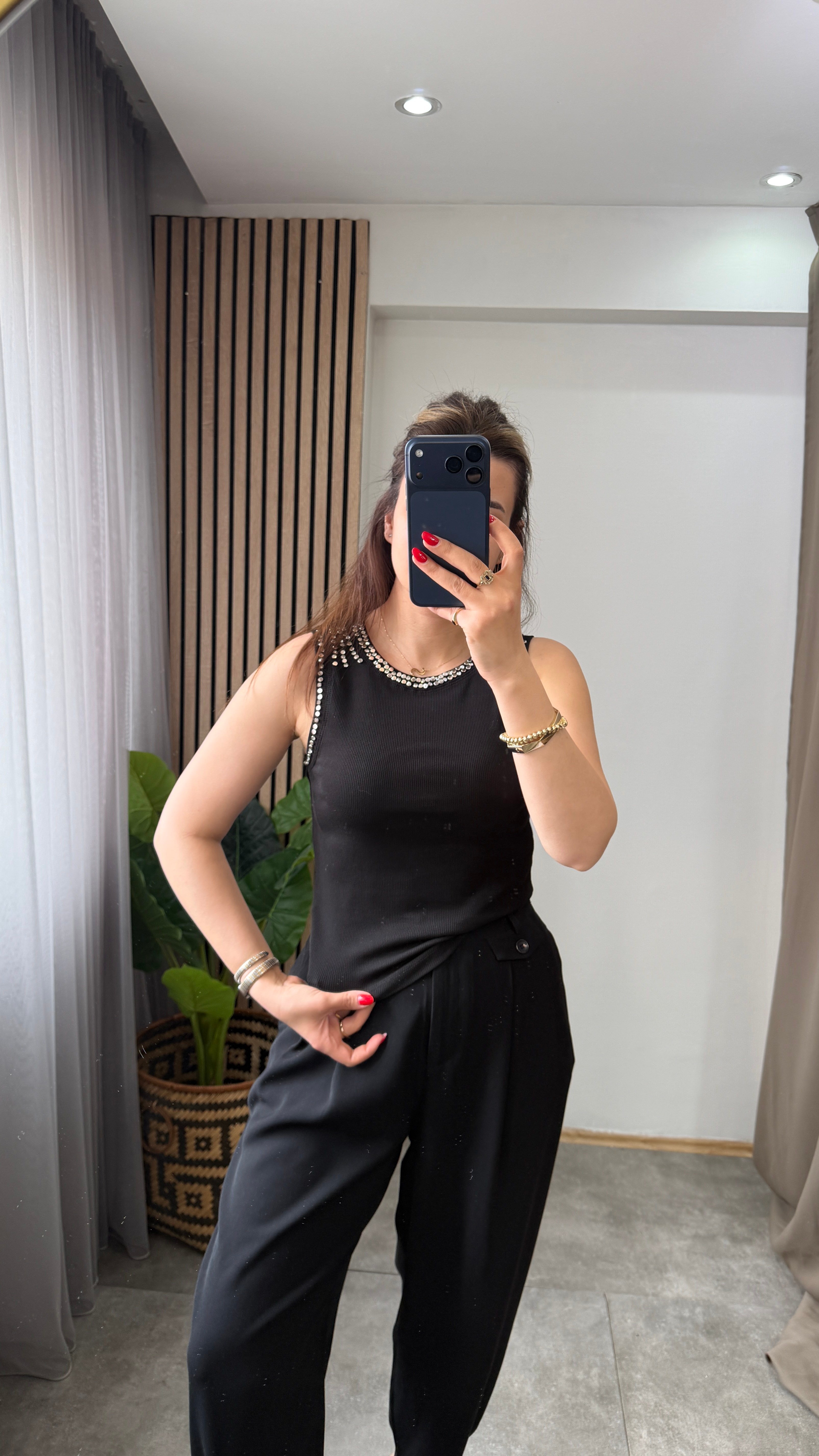 TAŞLI FİTİLLİ BODY SİYAH 