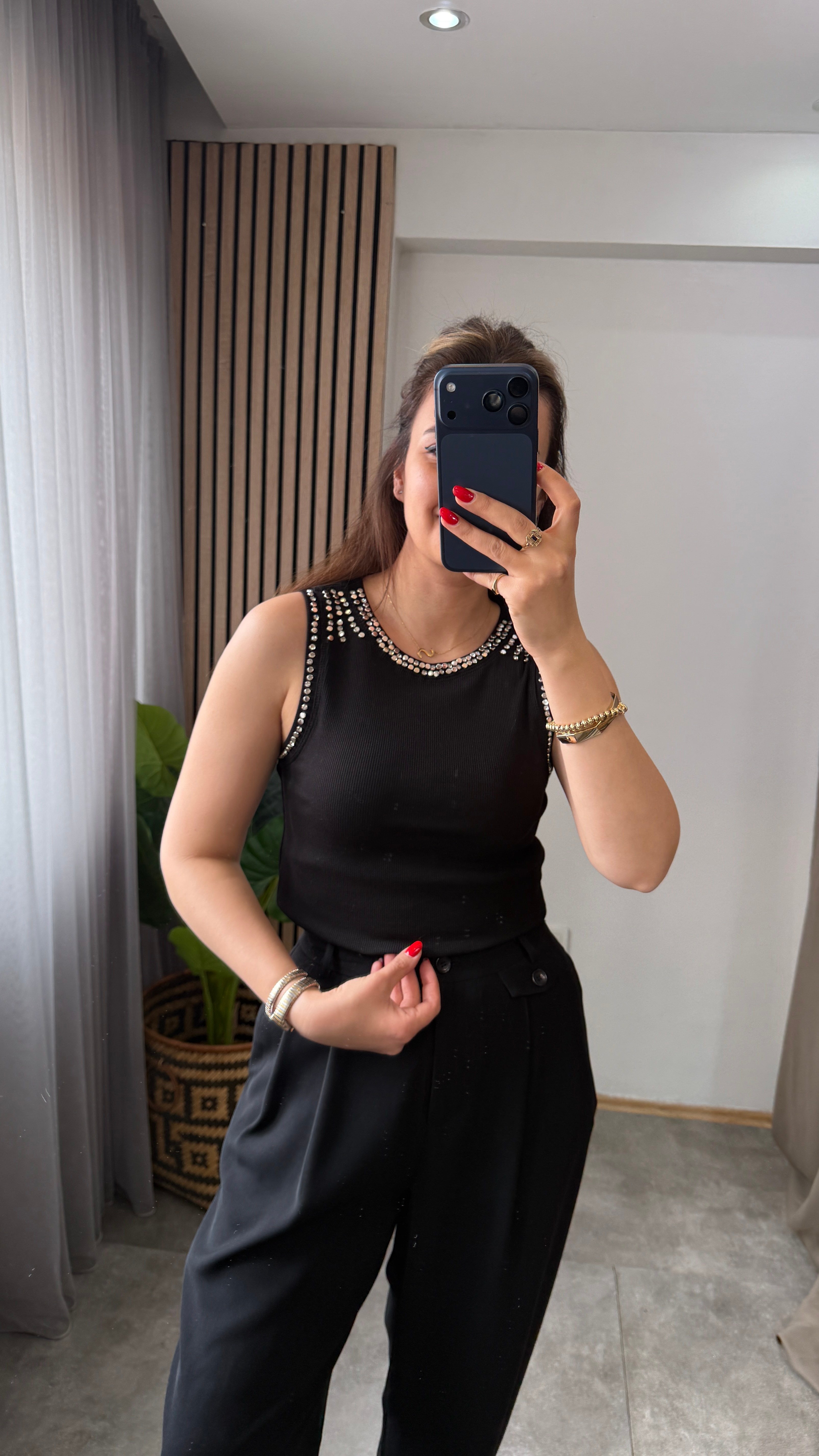 TAŞLI FİTİLLİ BODY SİYAH 