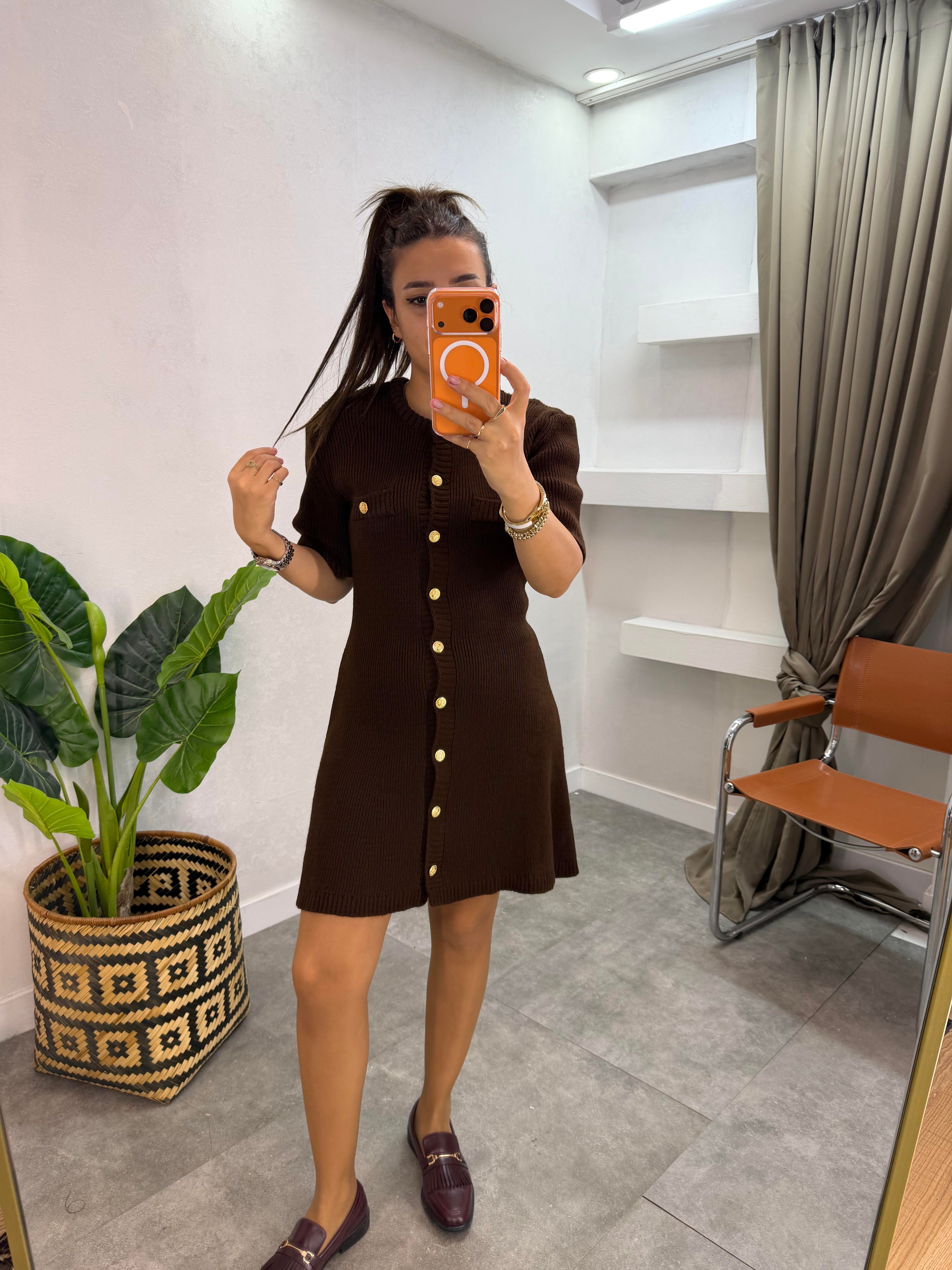TRİKO ELBİSE ACI KAHVE