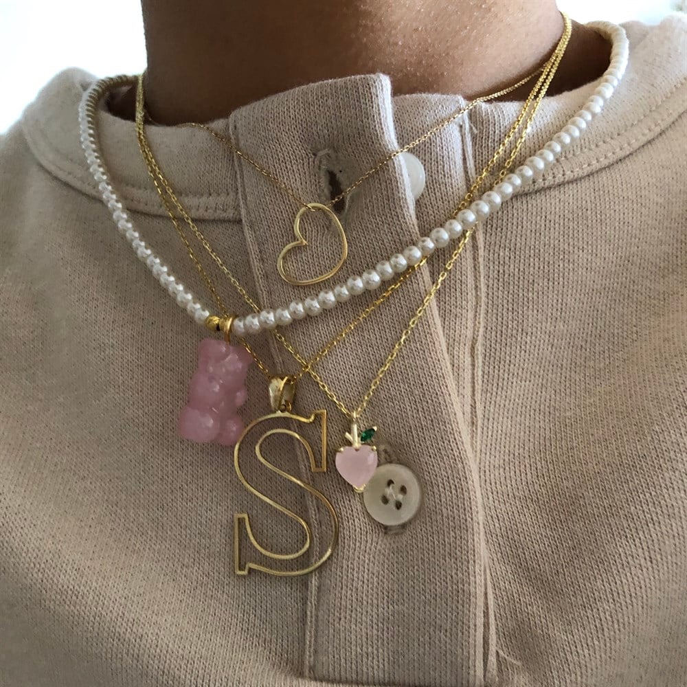 925 açık pembe şeftali kolye