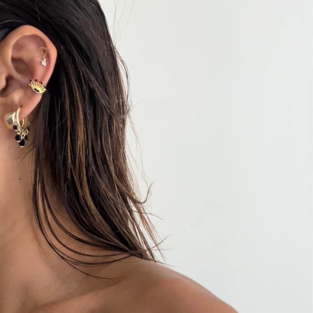 925 ayar gümüş siyah taşlı göz ear cuff