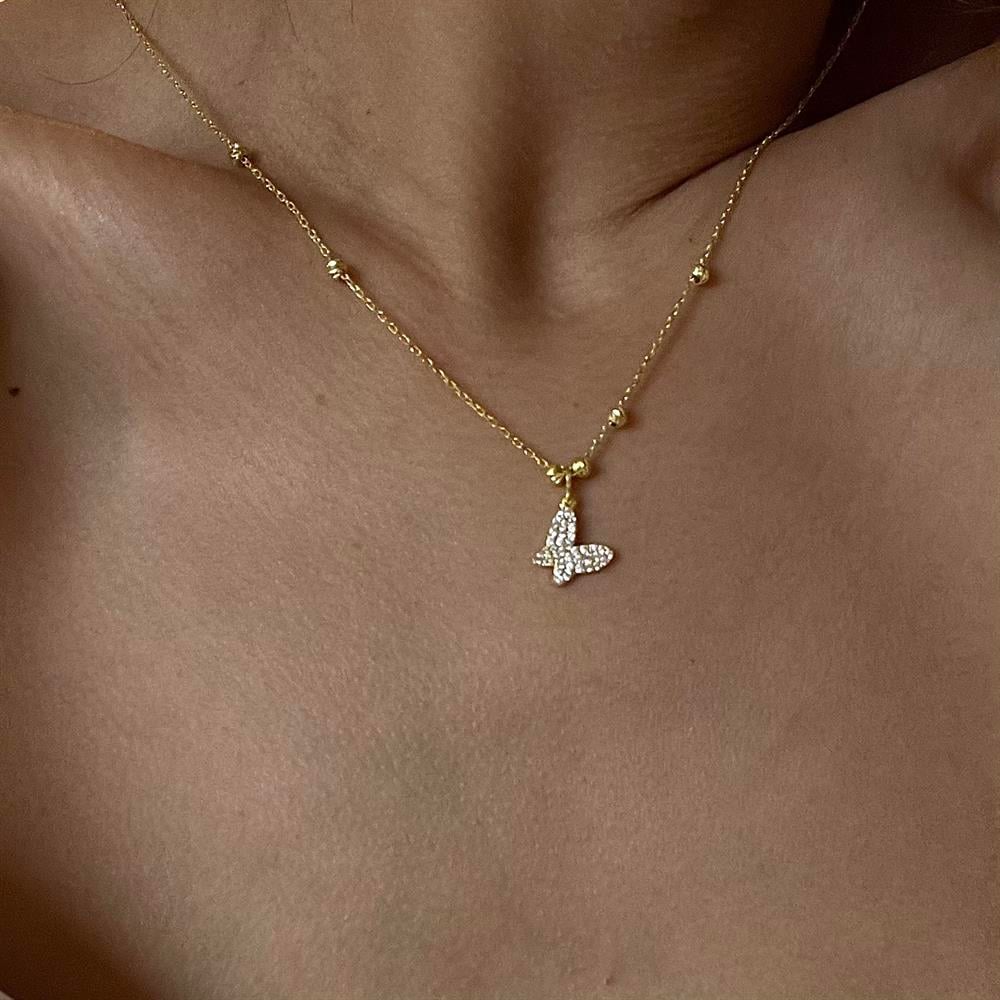 925 ayar gümüş top zincirli kelebek kolye