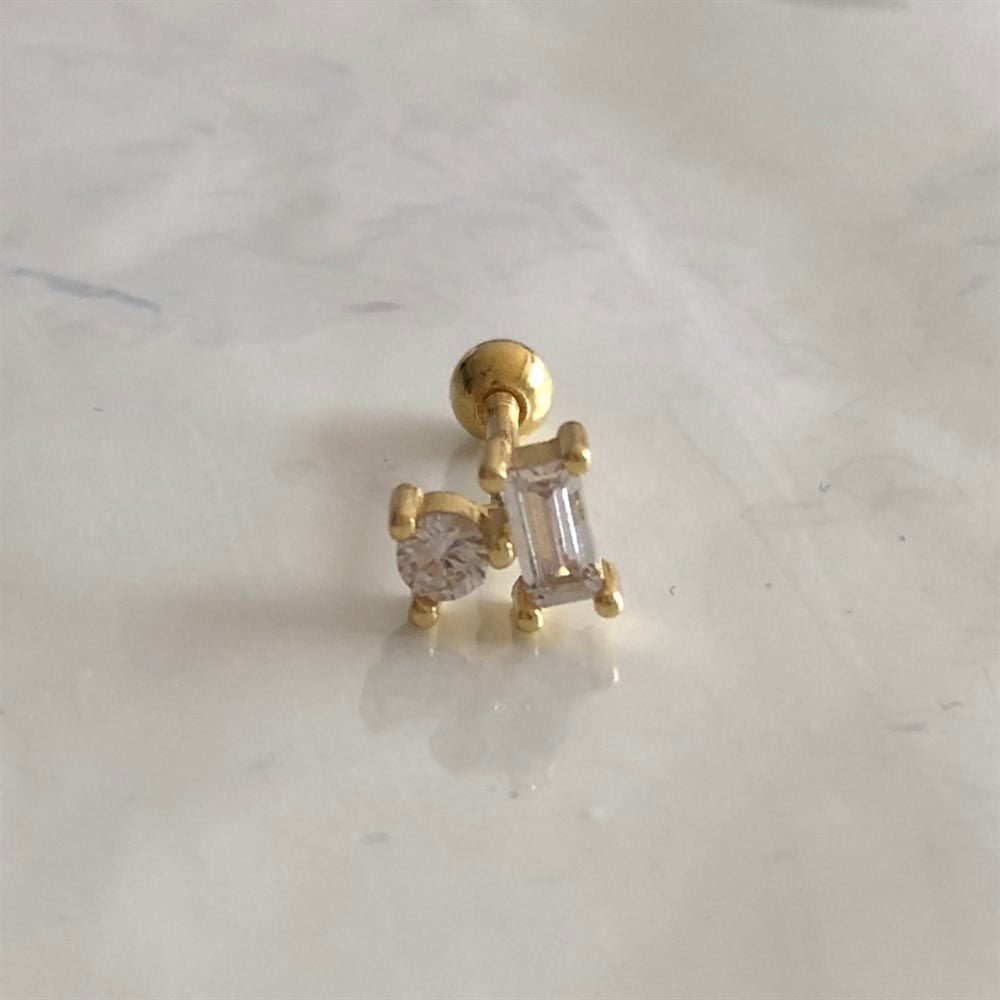 925 beyaz double taşlı piercing küpe