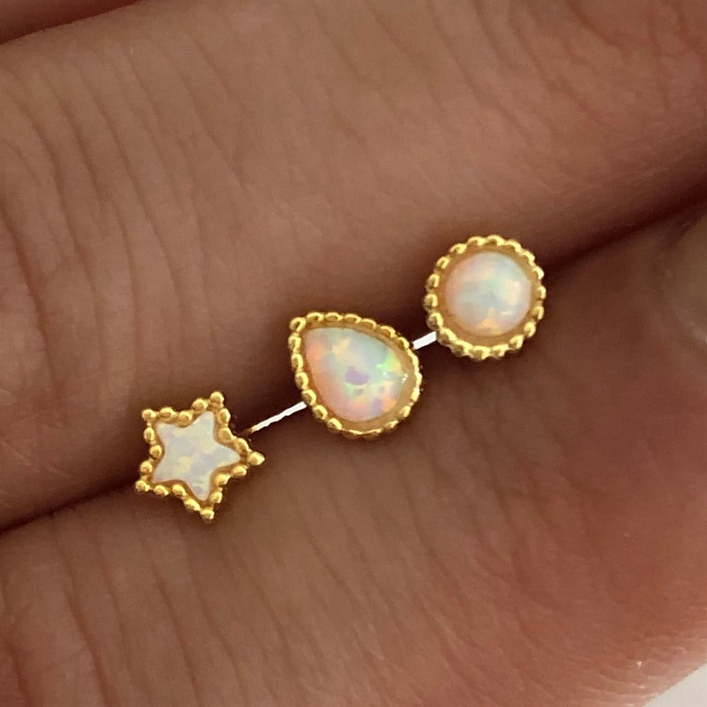 925 beyaz opal üçlü piercing seti