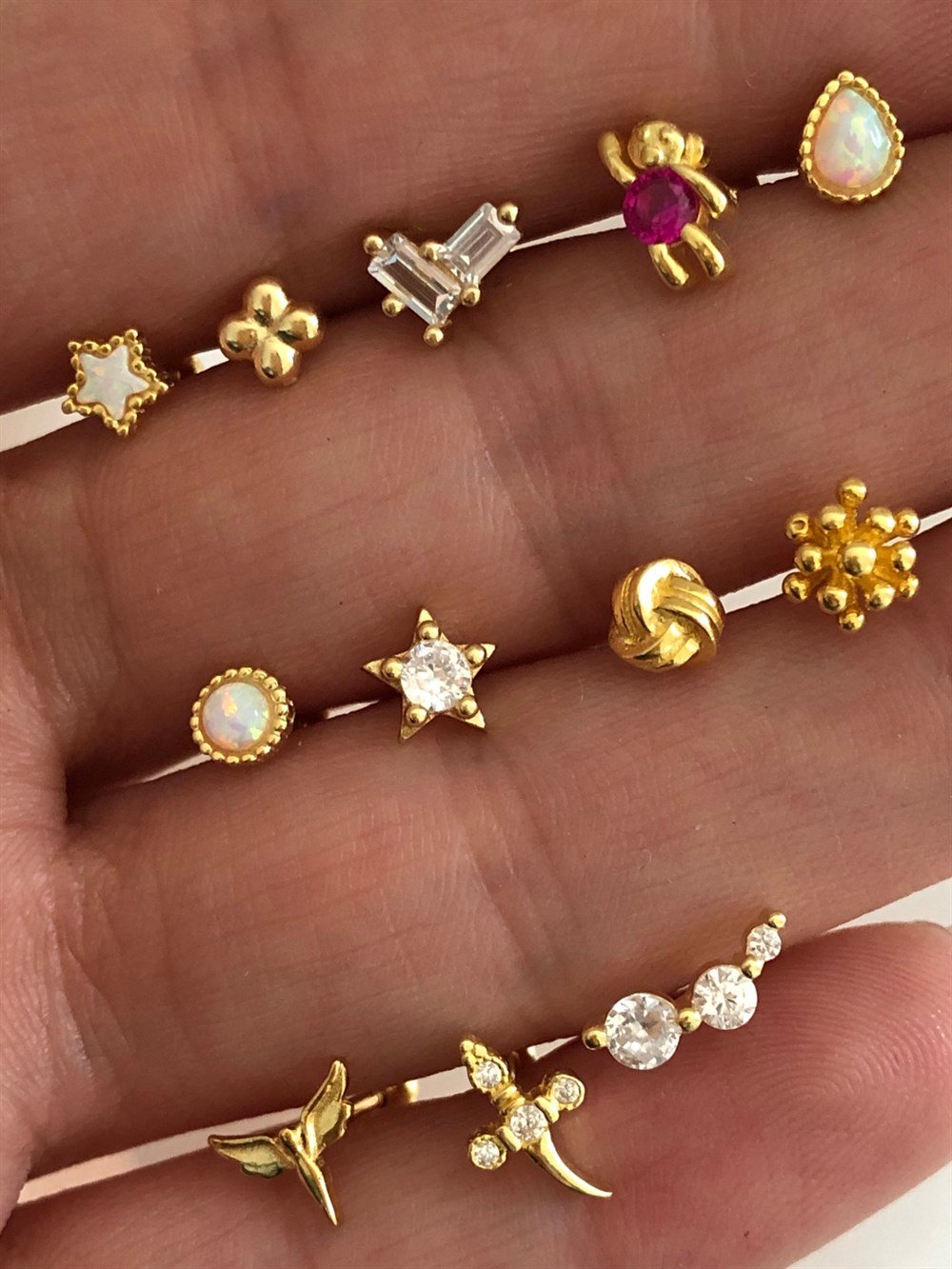925 beyaz opal üçlü piercing seti
