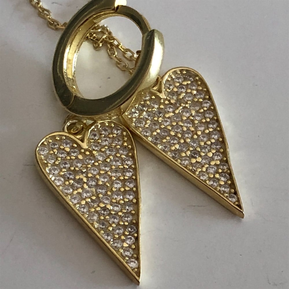 925 biçimli taşlı kalp küpe