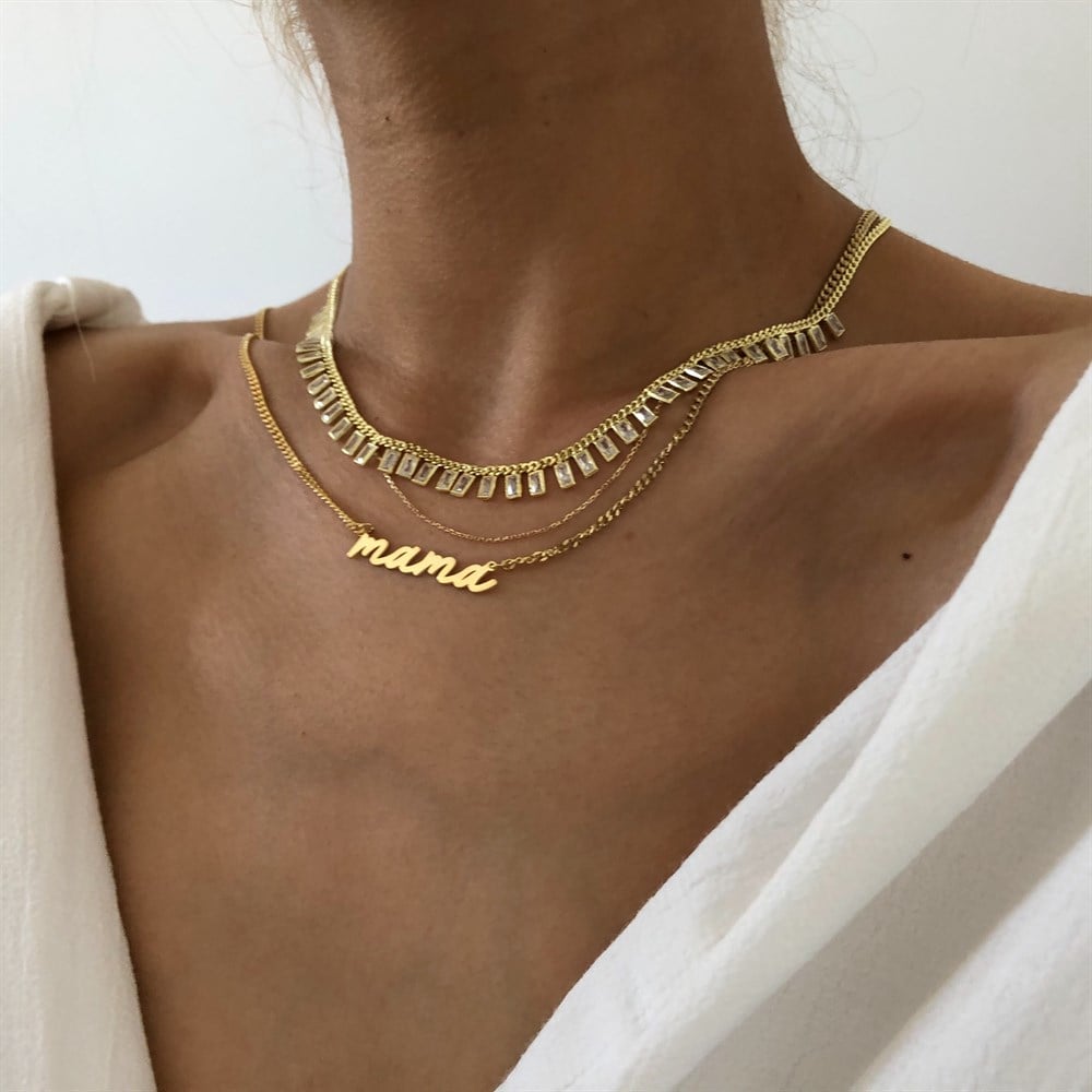 925 dikdörtgen taşlı choker