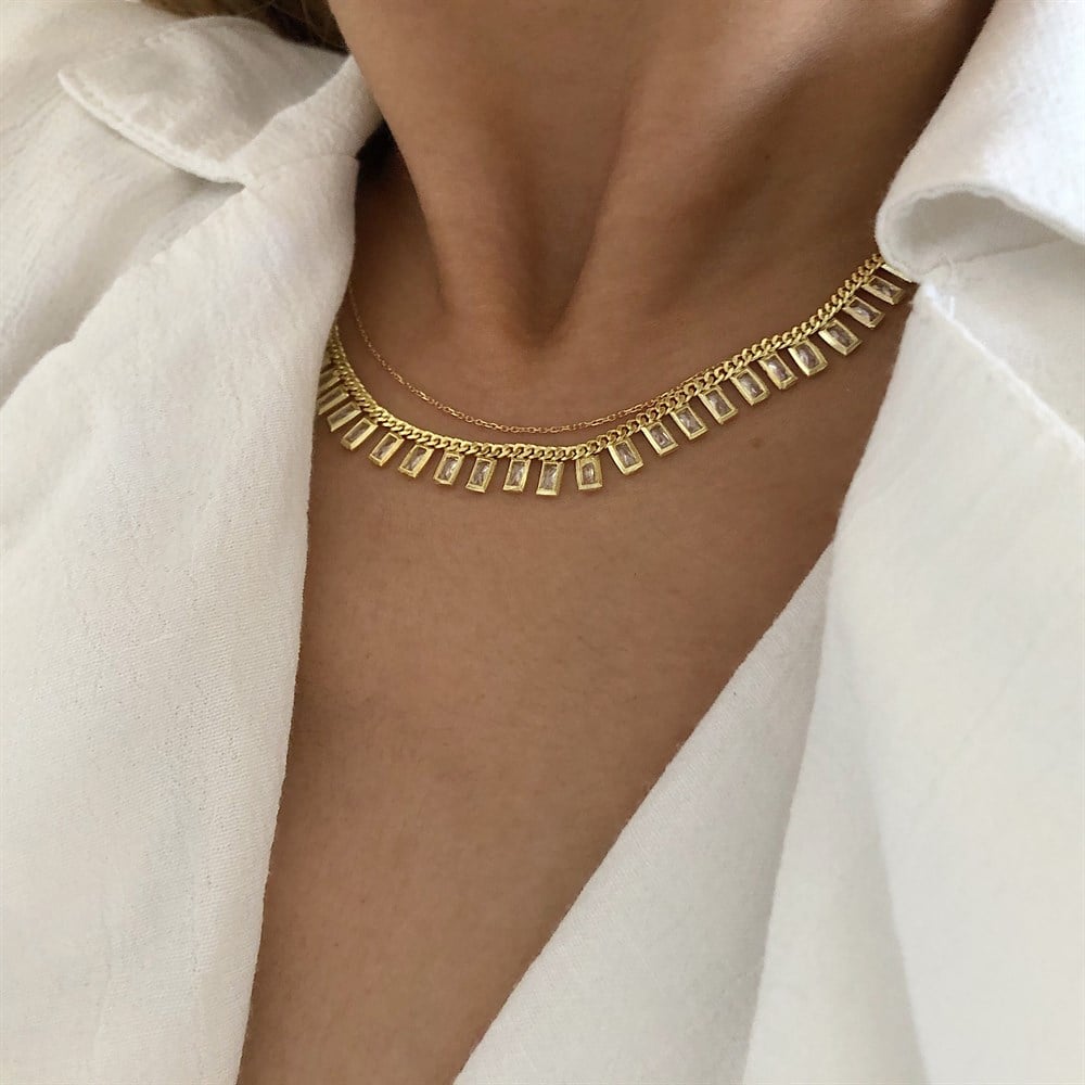 925 dikdörtgen taşlı choker