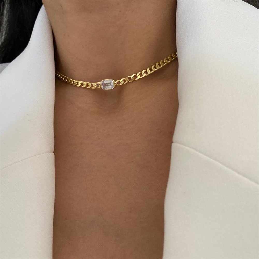 925 dikdörtgen taşlı kalın zincirli choker