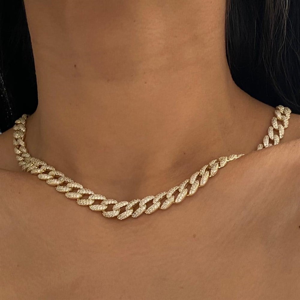 925 full taşlı hacimli lüks zincir cuban chain