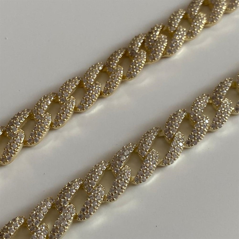 925 full taşlı hacimli lüks zincir cuban chain