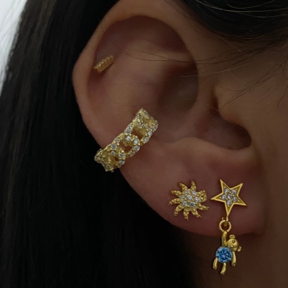 925 full taşlı zincir desenli ear cuff