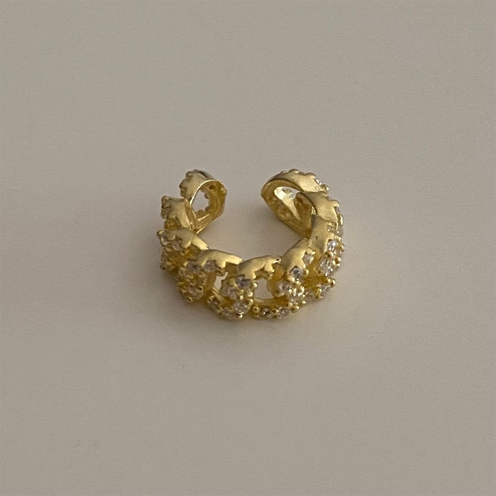 925 full taşlı zincir desenli ear cuff