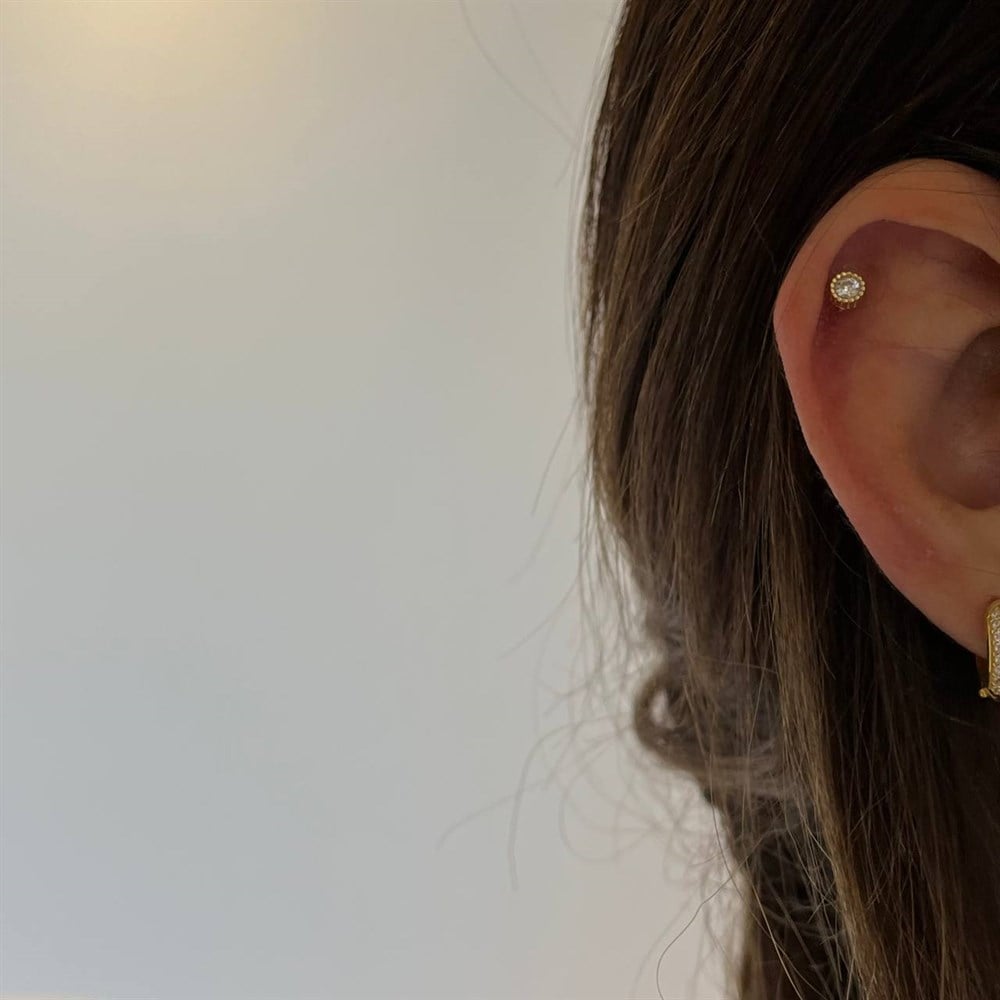 925 gümüş tek taş piercing