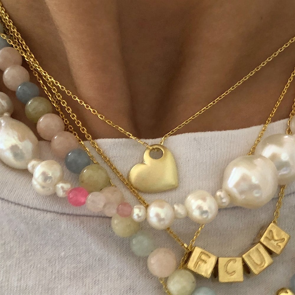 925 hayalet zincir mat gold kalp kolye