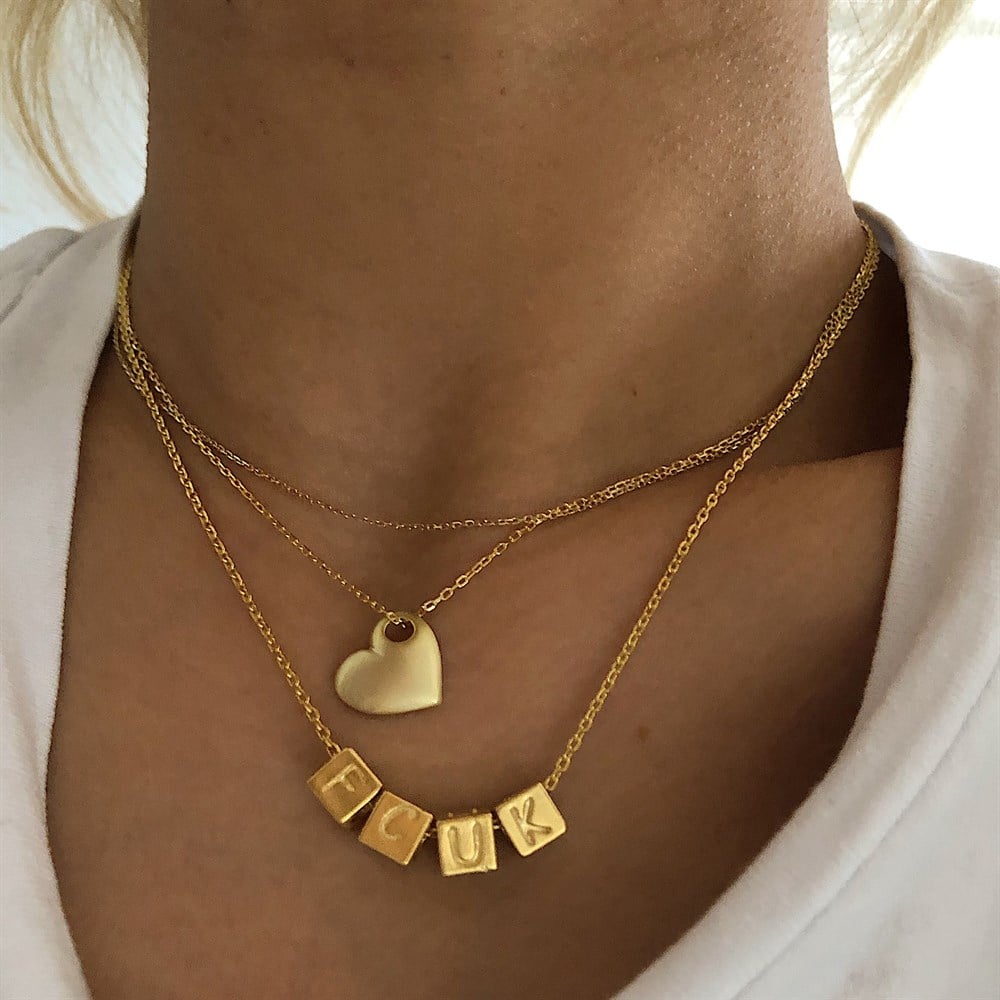 925 hayalet zincir mat gold kalp kolye