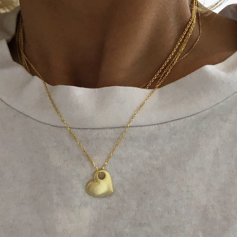 925 hayalet zincir mat gold kalp kolye