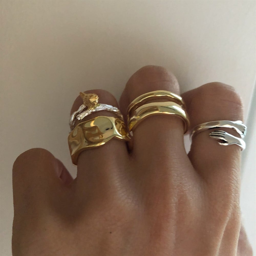 925 kuş figürlü yüzük gold&silver mix