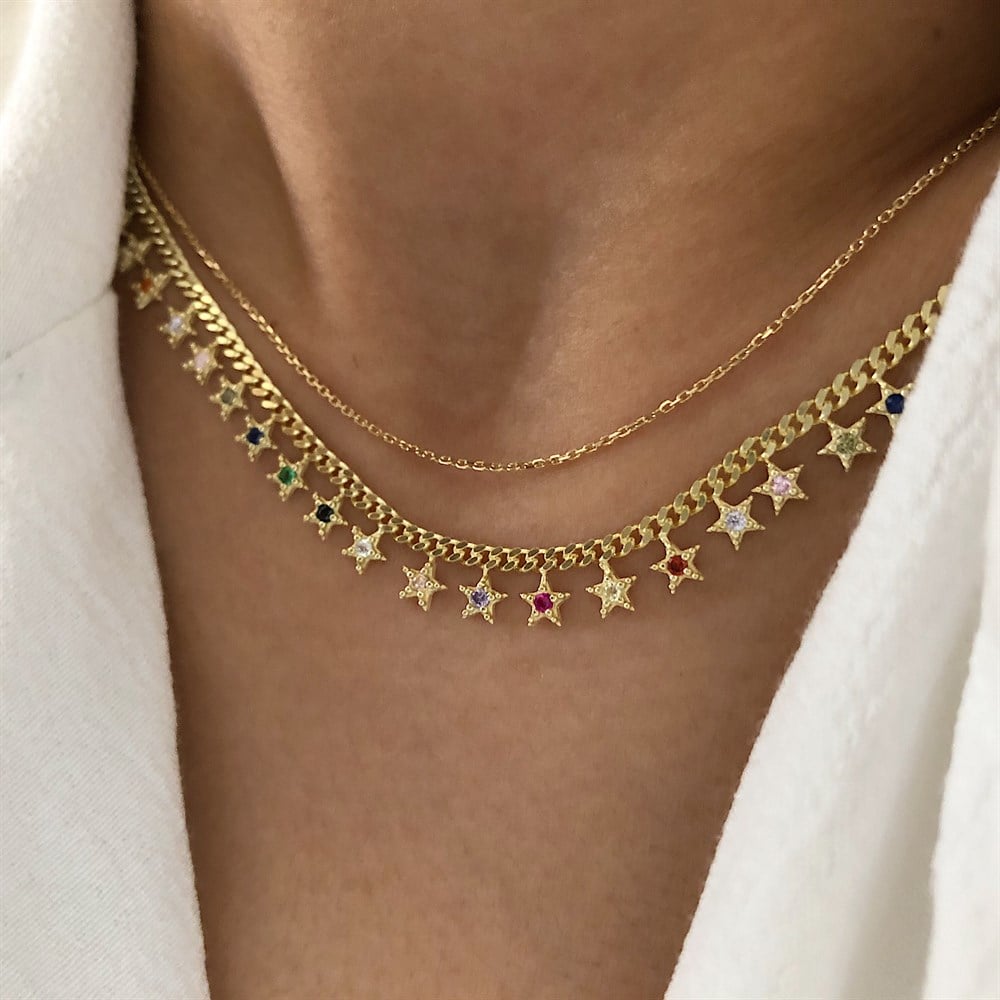 925 renkli yıldızlı choker