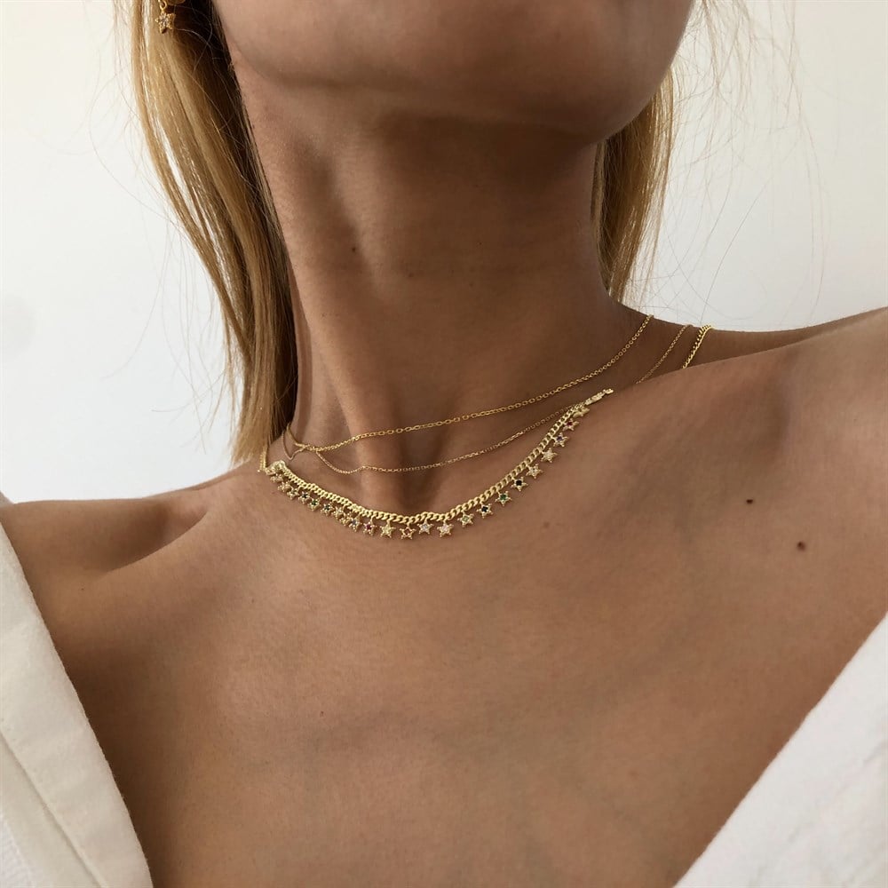 925 renkli yıldızlı choker