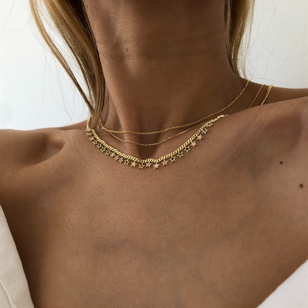 925 renkli yıldızlı choker