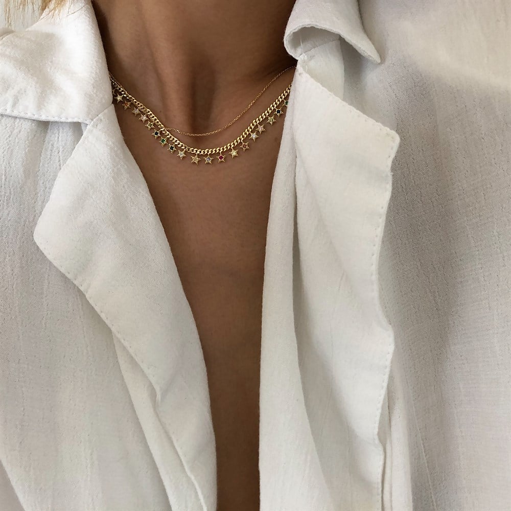 925 renkli yıldızlı choker